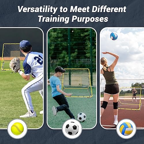 Miniatura 8 de Red de rebote de béisbol resistente, 4 x 4.5 pies, entrenador de campo profesional de softbol con 3 ángulos ajustables para tierra, conducción de