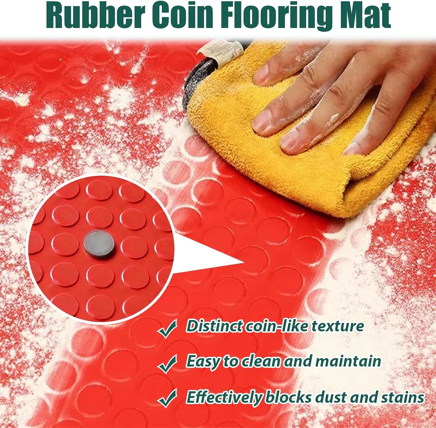 Heavy-Duty PVC Garage Floor Mat, Non-Slip Coin Design, 2-5 ft Wide, Waterproof Rubber Roll, Durable Indoor/Outdoor Flooring for Cars, Garage & Workshop,Grey,0.6x3.9 m (2x12.8 ft)