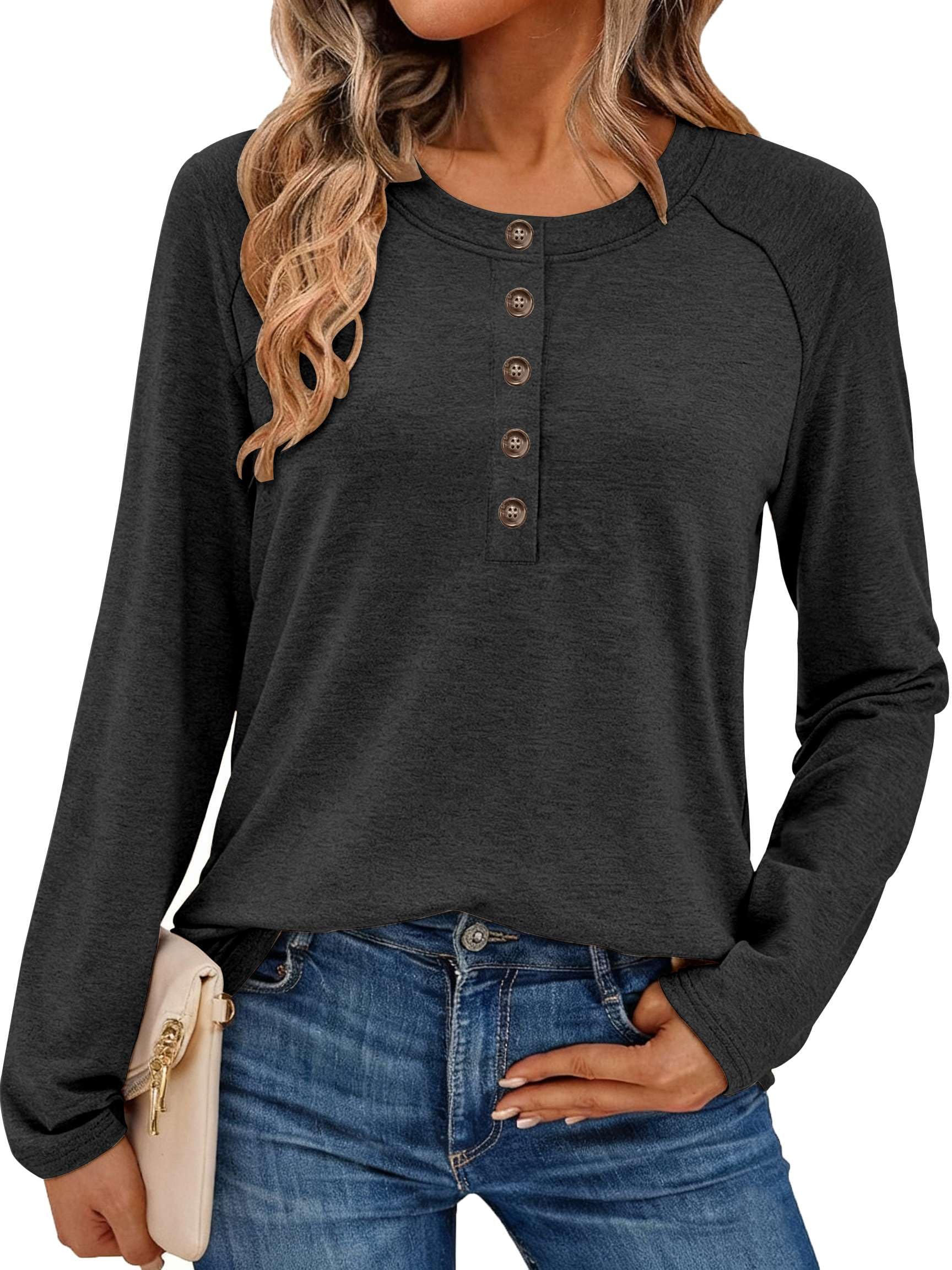 Pawate Damen Langarmshirt Elegant Oberteil Langarm Bluse Baumwolle Tunika Lange Tops Herbst Shirts