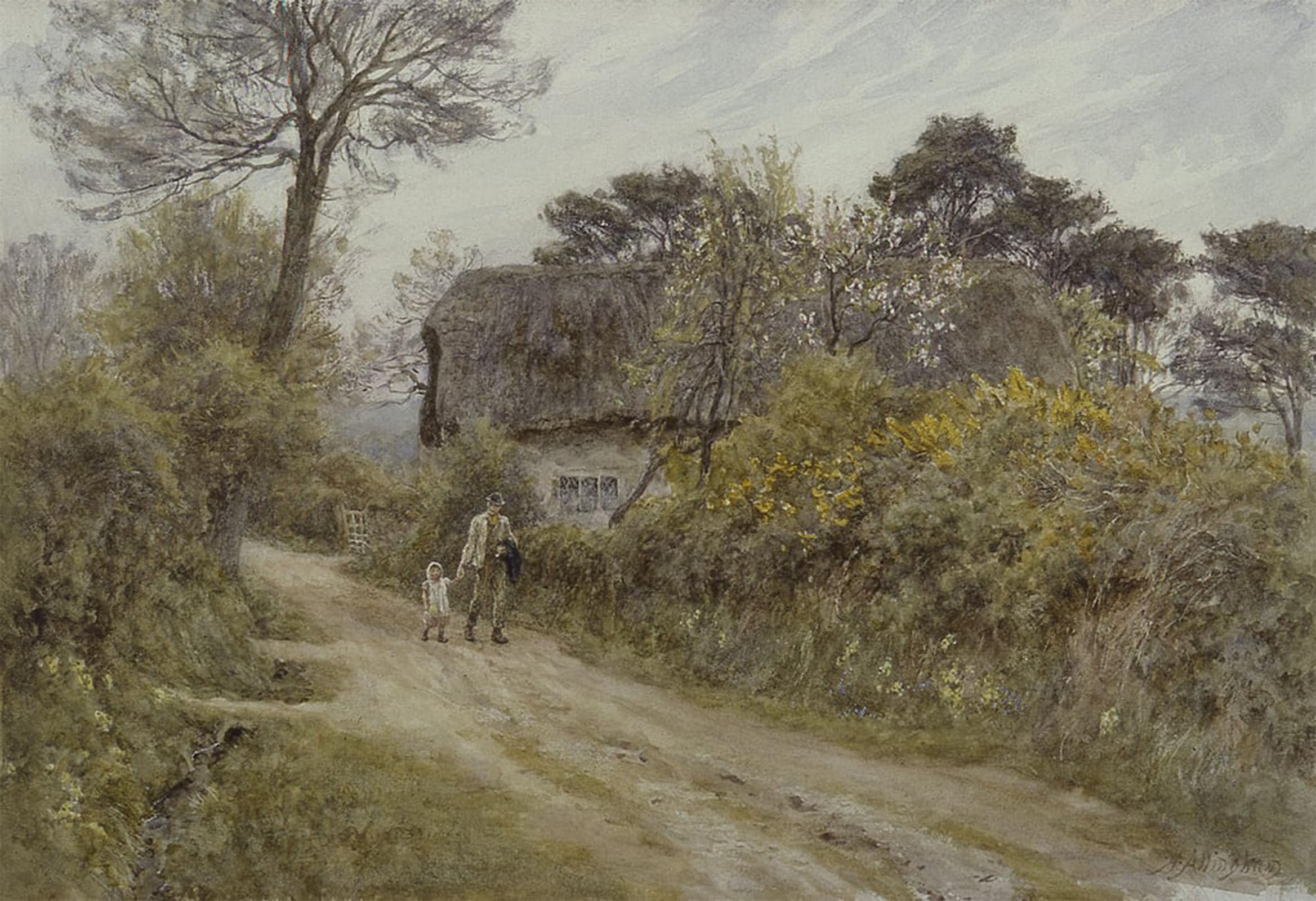 ARTXLXXBN Famous Painting Art Wall Decor Abstract Art Picture a Cottage in the Isle of Wight by Helen Allingham Animal Pictures for Home Decor 60x90cm