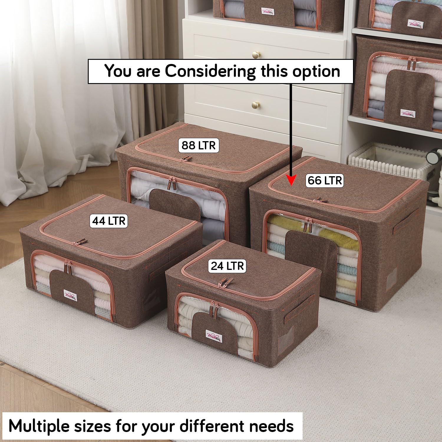 BlushBees Living Box - Wardrobe Organizer, Cloth Storage Bags with Zip - 66 Litre, Pack of 2, English Brown (AR-1305) 2