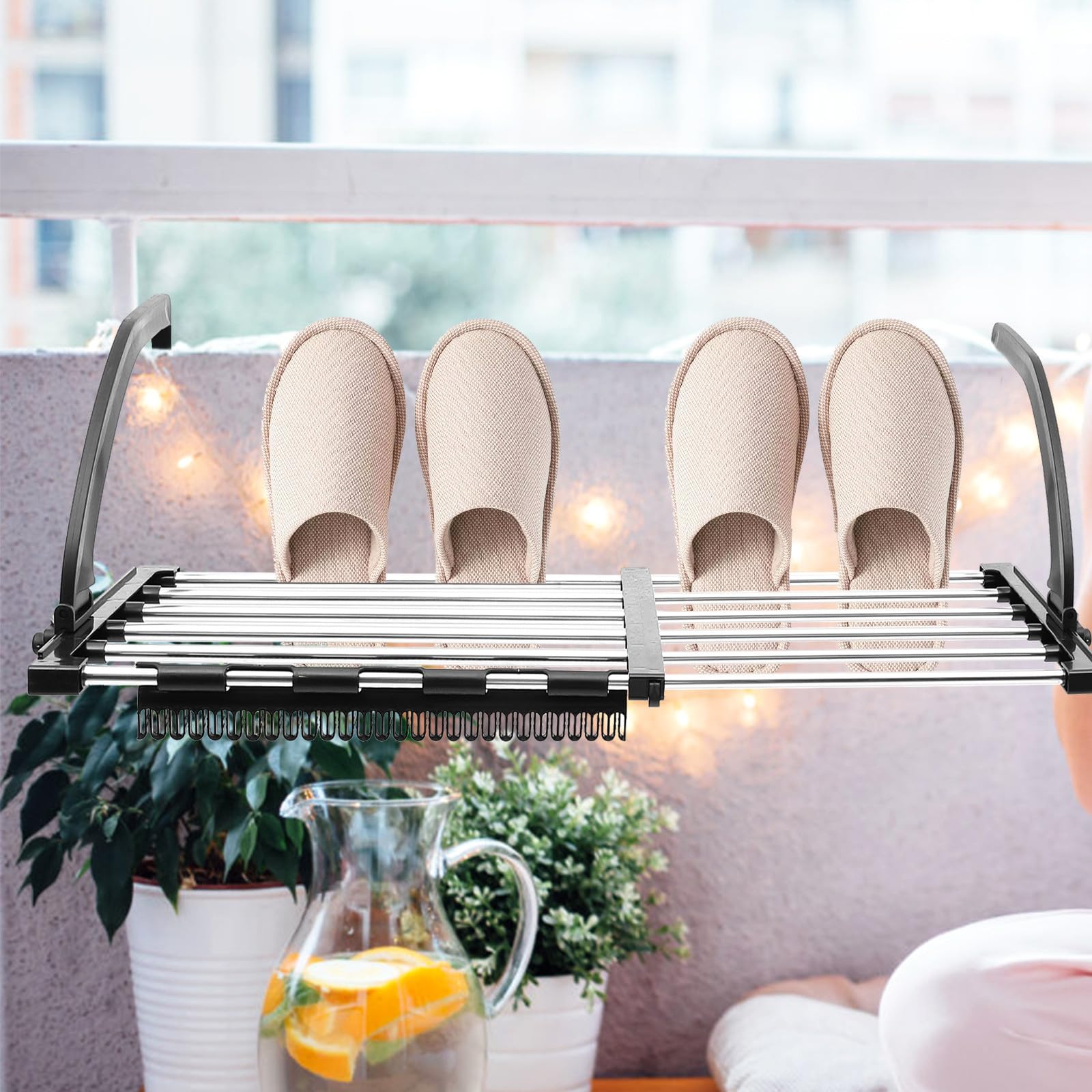 Stendibiancheria 42-73 Balcone in Estensibile Inossidabile Design Salvaspazio Pieghevole Resistente e Antivento Cm per e Ringhiere