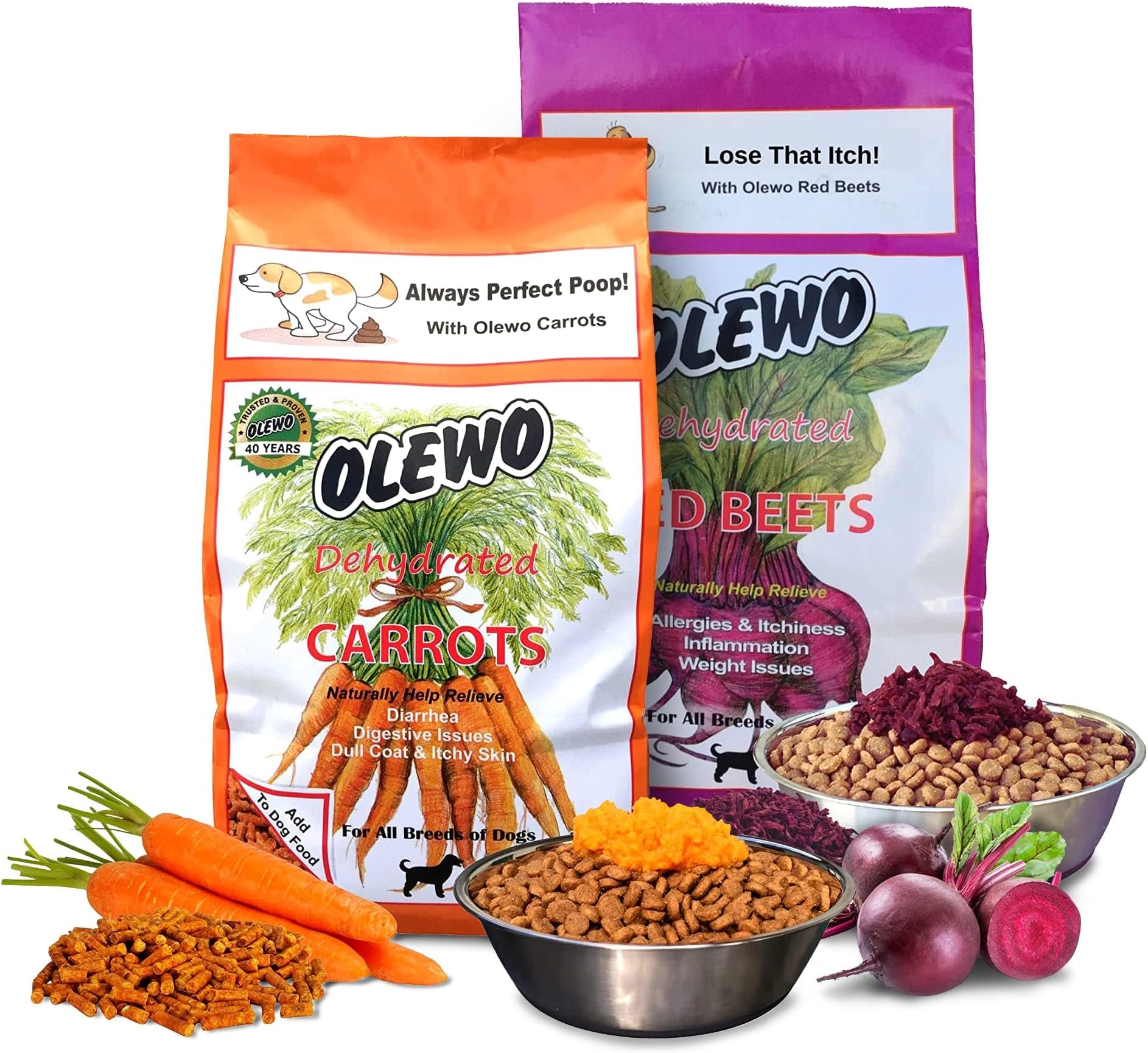 Olewo Starter Bundle Original Carrots & Red Beets Dog Food Toppers – Fiber for Dogs, Digestive Support, Anti Itch, Whole Food Multivitamin - 1lb Each (2lbs Total)