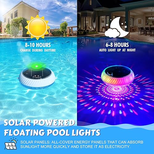 Miniatura 3 de Luces Solares Flotantes para Piscina, 7.6 Pulgadas RGB Superior e Inferior que Cambian de Color, Luces Solares para Piscina que Flotan con Efectos