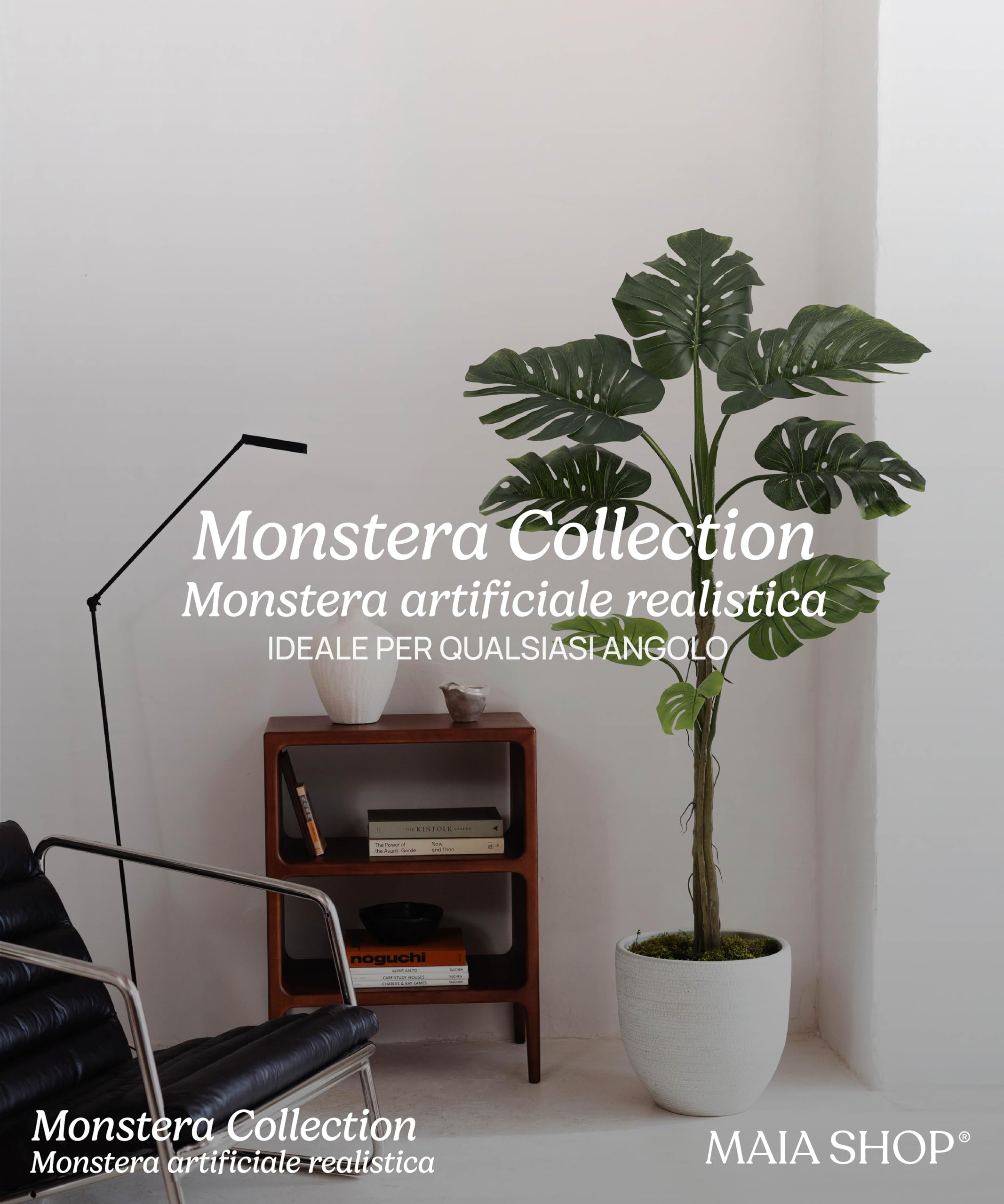 Maia Shop Monstera 150 cm - Pianta Artificiale da Interno | Pianta Artificiale Alta con Foglie Realistiche per Casa Soggiorno Ingresso Ufficio - Vaso Nero Incluso