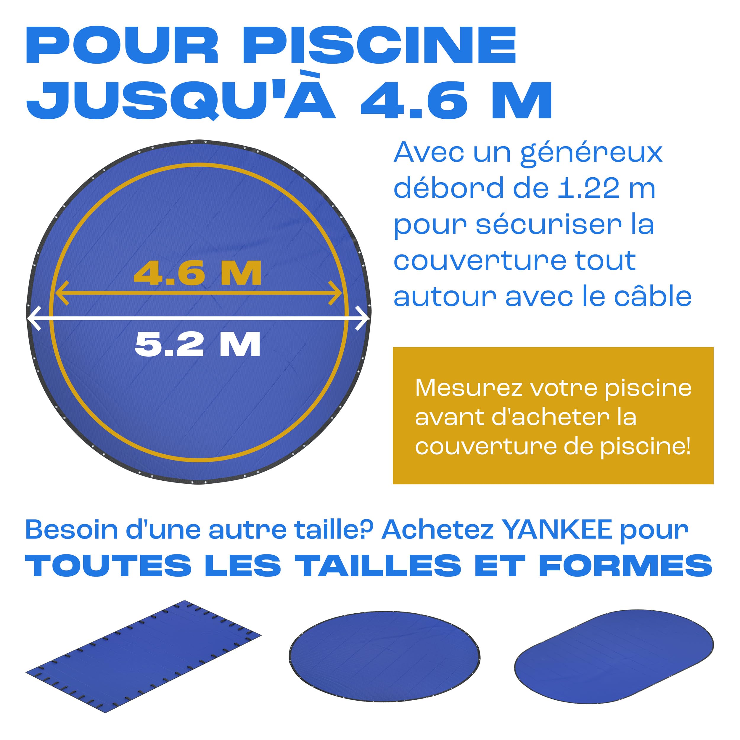 Yankee Bâche Piscine Ronde pour 420–460 cm | Diamètre Bâche Ø 520 cm | Bleu | Housse de Protection Été Hiver | Couverture PE 200 g/m² Renforcée | Résistante aux UV et Déchirures