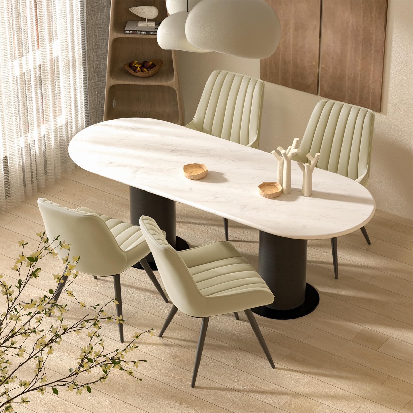 Hawthyhome Esszimmerstühle 2er Set Polsterstühle mit 10 cm Dicke Sitzkissen Künstlicher Stoff Dining Chair Küchenstuhl mit Rückenlehne Moderne Sessel Metallbeine Beige