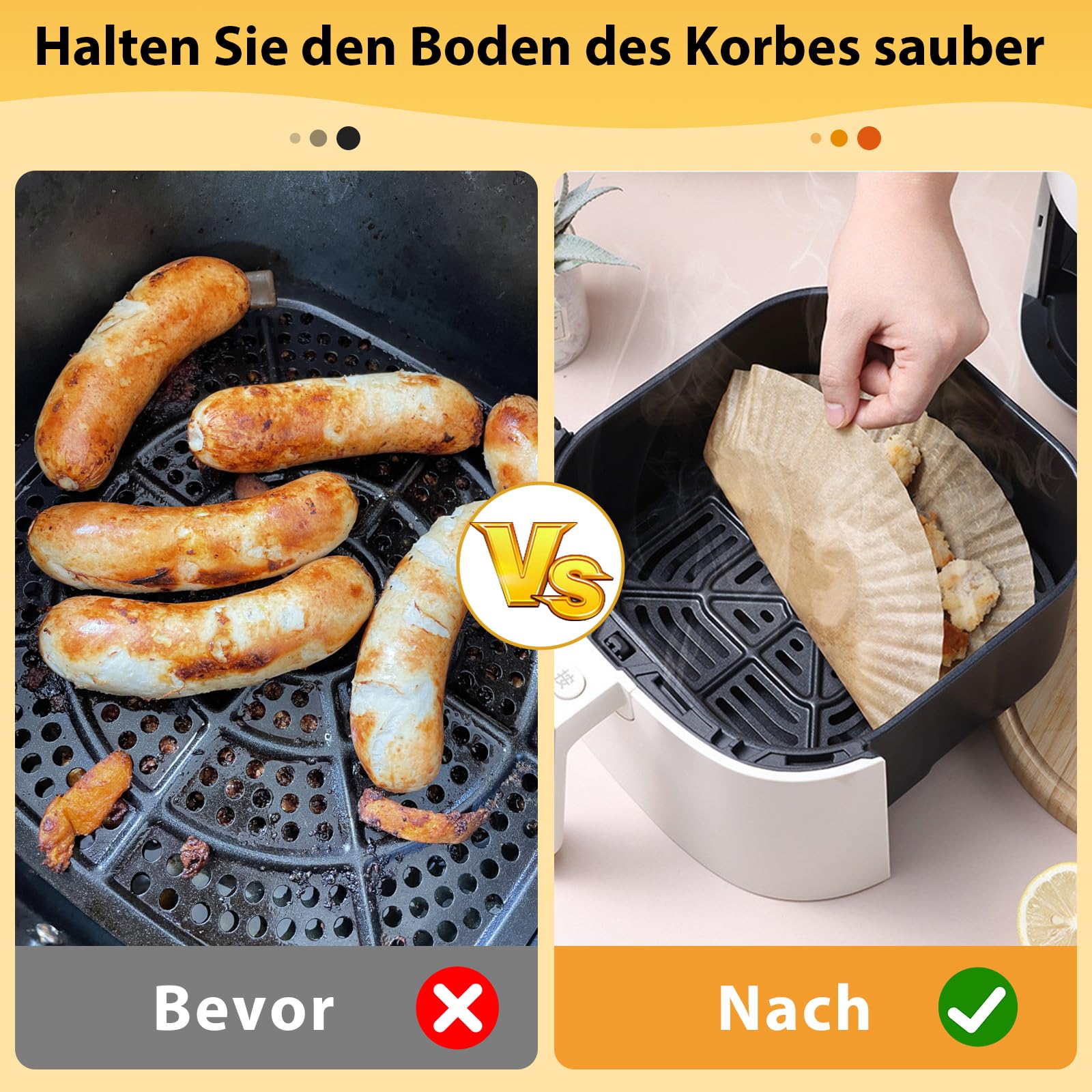 Ctizne Backpapier für Heißluftfritteuse, Quadratisch, Zubehör für Ninja/Philips/Cosori/Tefal Luftfritteuse (100, Quadrat 20-24 cm)