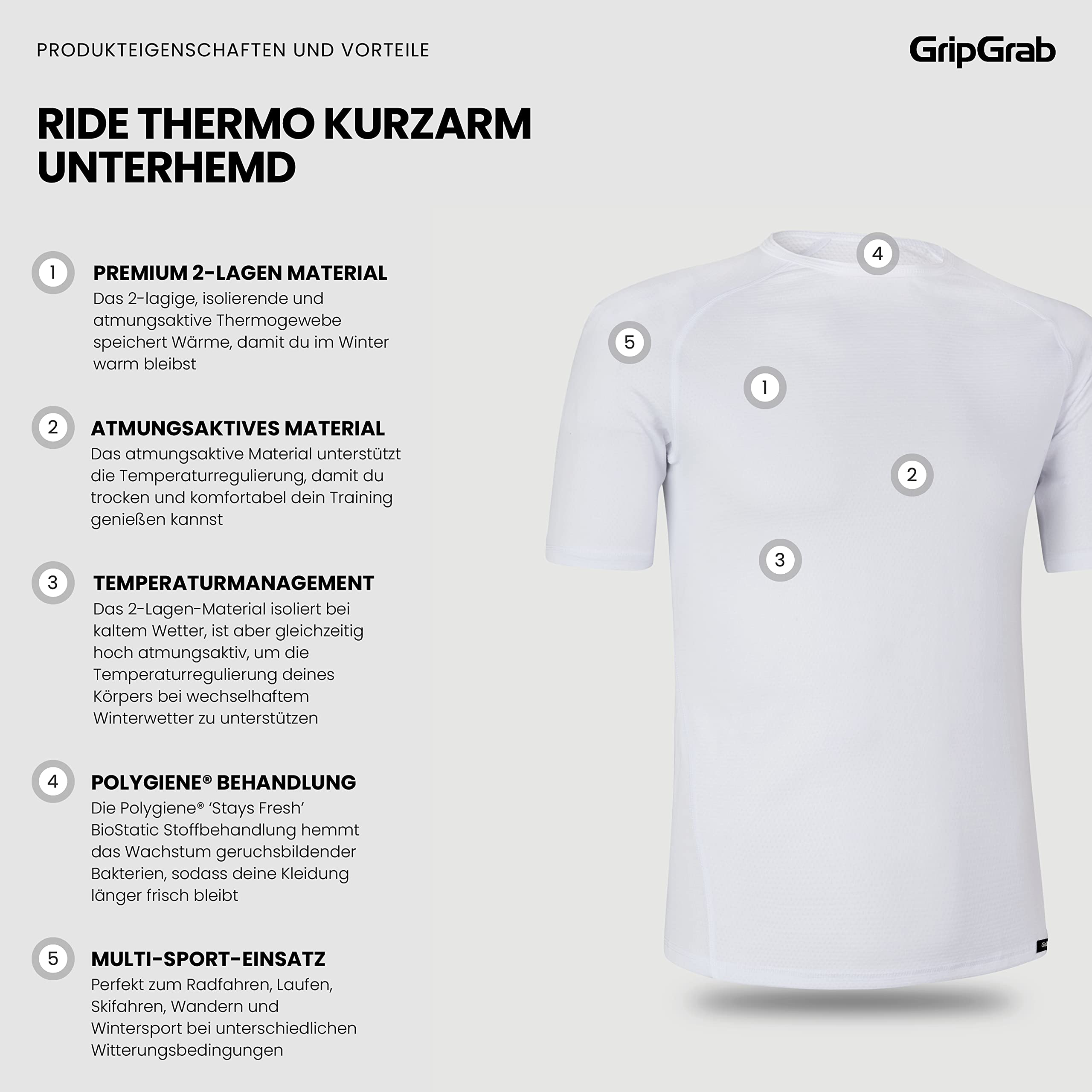 GripGrab Ride Thermo Kurzarm Radsport Funktionsunterhemd Anti Geruch Fahrrad Sport Baselayer Frühling Herbst Winter