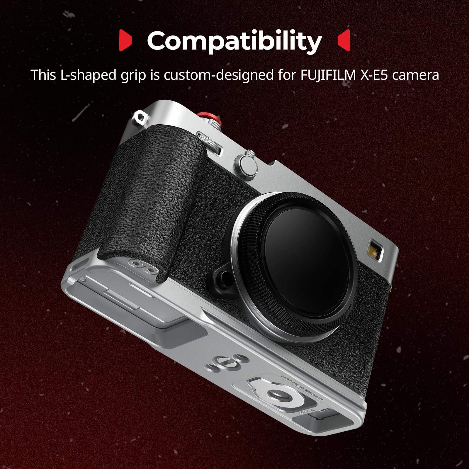 SMALLRIG X-E5 Poignée en L pour FUJIFILM, Plaque de Dégagement Rapide Intégrée pour Arca, Pas de vis 1/4"-20, Poignée Ergonomique Légère en Silicone, Bouton de Déclenchement (Argent) - 5447