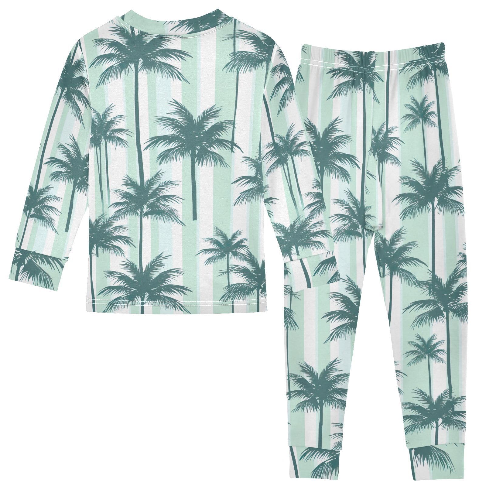 SPRIPORT Palm Tree White Striped Soft Comfy Pajama Set Sleepwear Long Sleeve Top and Pants Cotton 2 Piece Pjs Set 4T