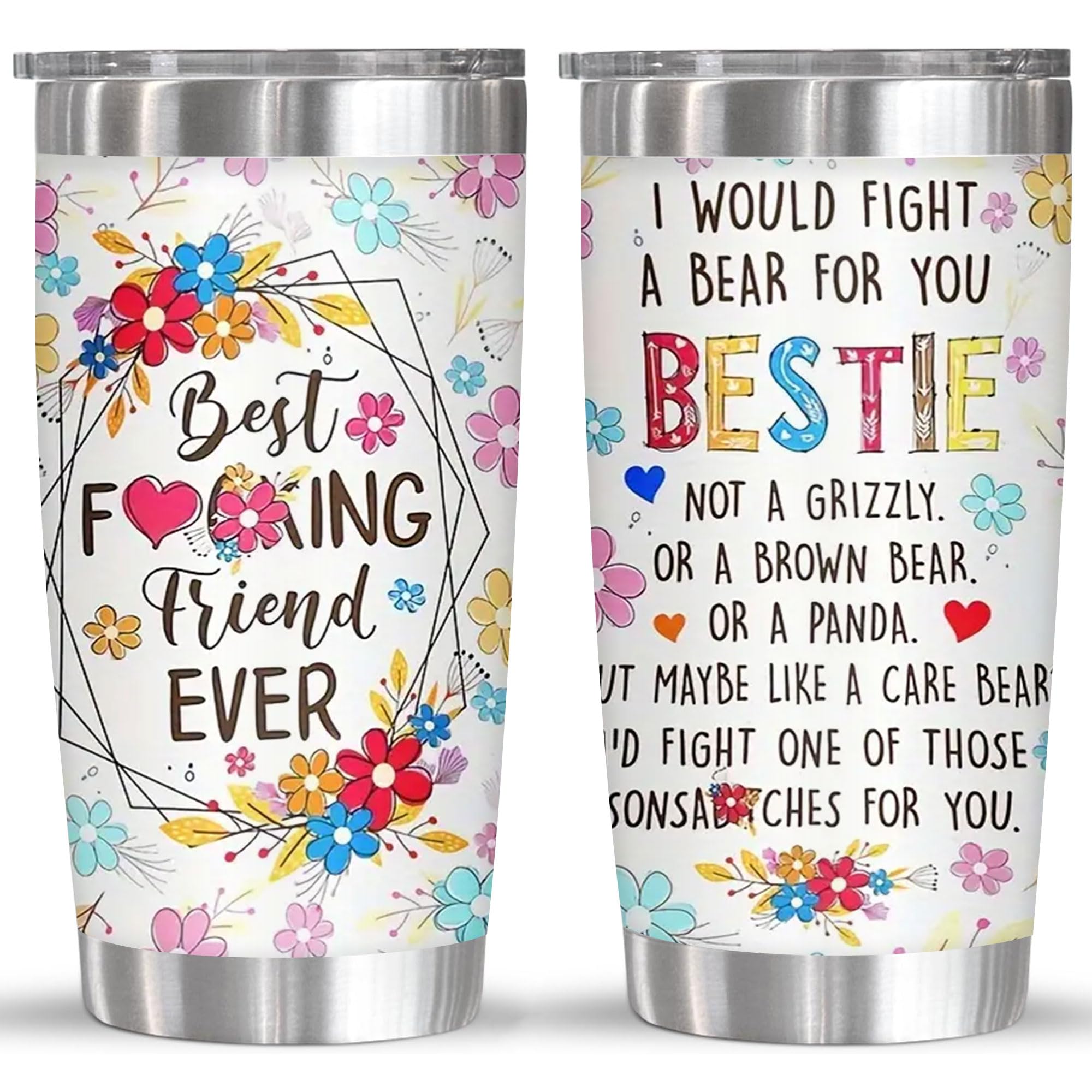 FOCIUZTA Best Friend 20oz Insulated Stainless Steel Tumbler with Lid and Straw - Double Wall Vacuum Cup Keeps