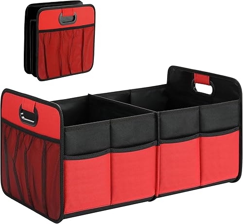 Vista 10 de Simple Deluxe Organizador de maletero de automóvil, caja de almacenamiento plegable con 2 compartimentos y parte inferior antideslizante, poliéster