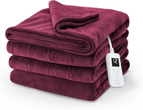 Sunbeam Royal Luxe Microplush Heated Blanket 12 Heat Cabernet Twin