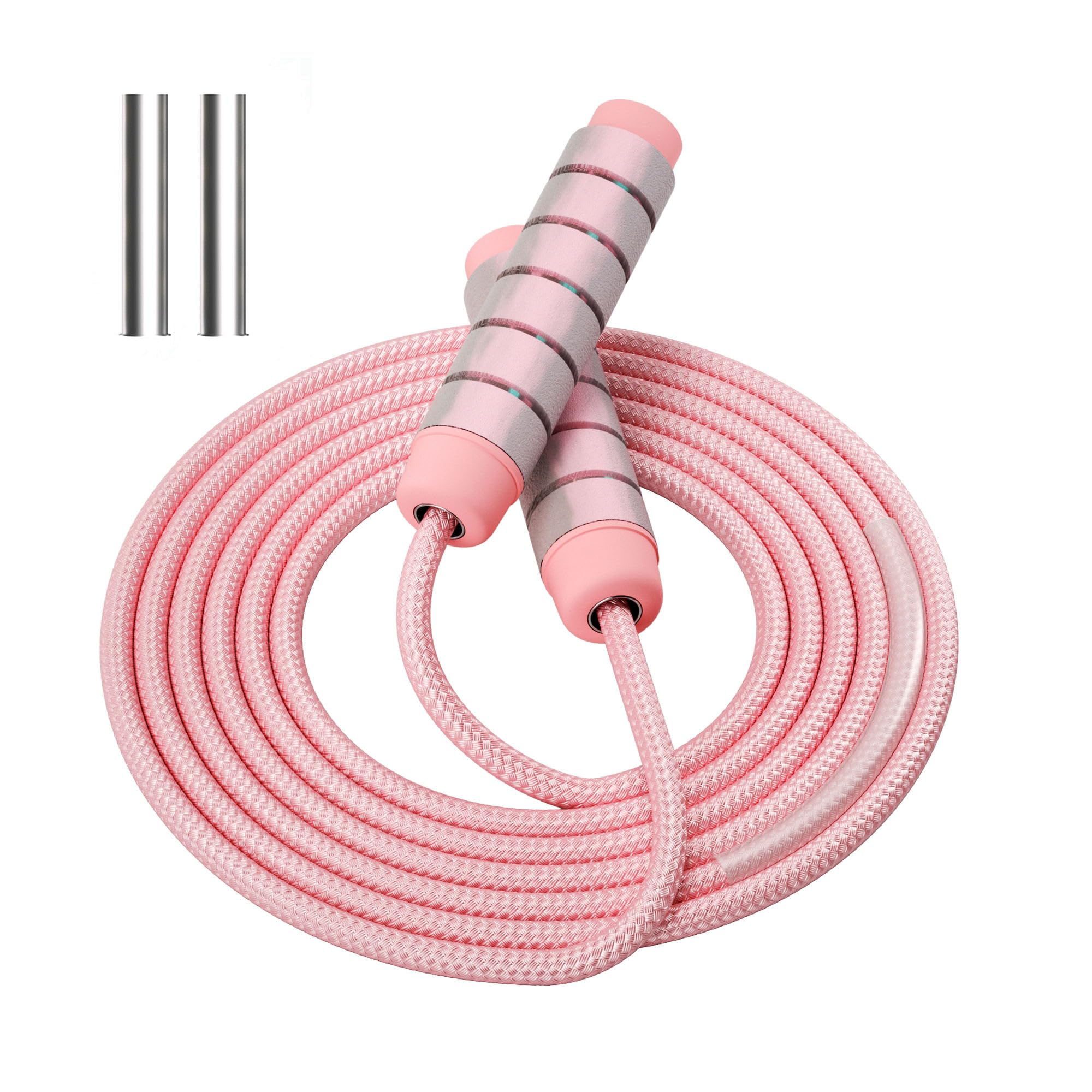 OVICX Adjustable Jump Ropes for Fitness for Women Men and Kids,Tangle-Free Cotton Weighted Skipping Ropes Workout w...