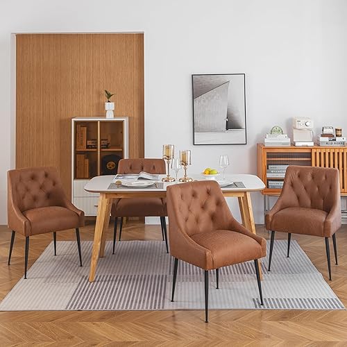 Vista 17 de Juego de 2 sillas de comedor modernas, sillas de comedor de cocina de mediados de siglo con cojines de 5.12" y patas de metal, silla de comedor