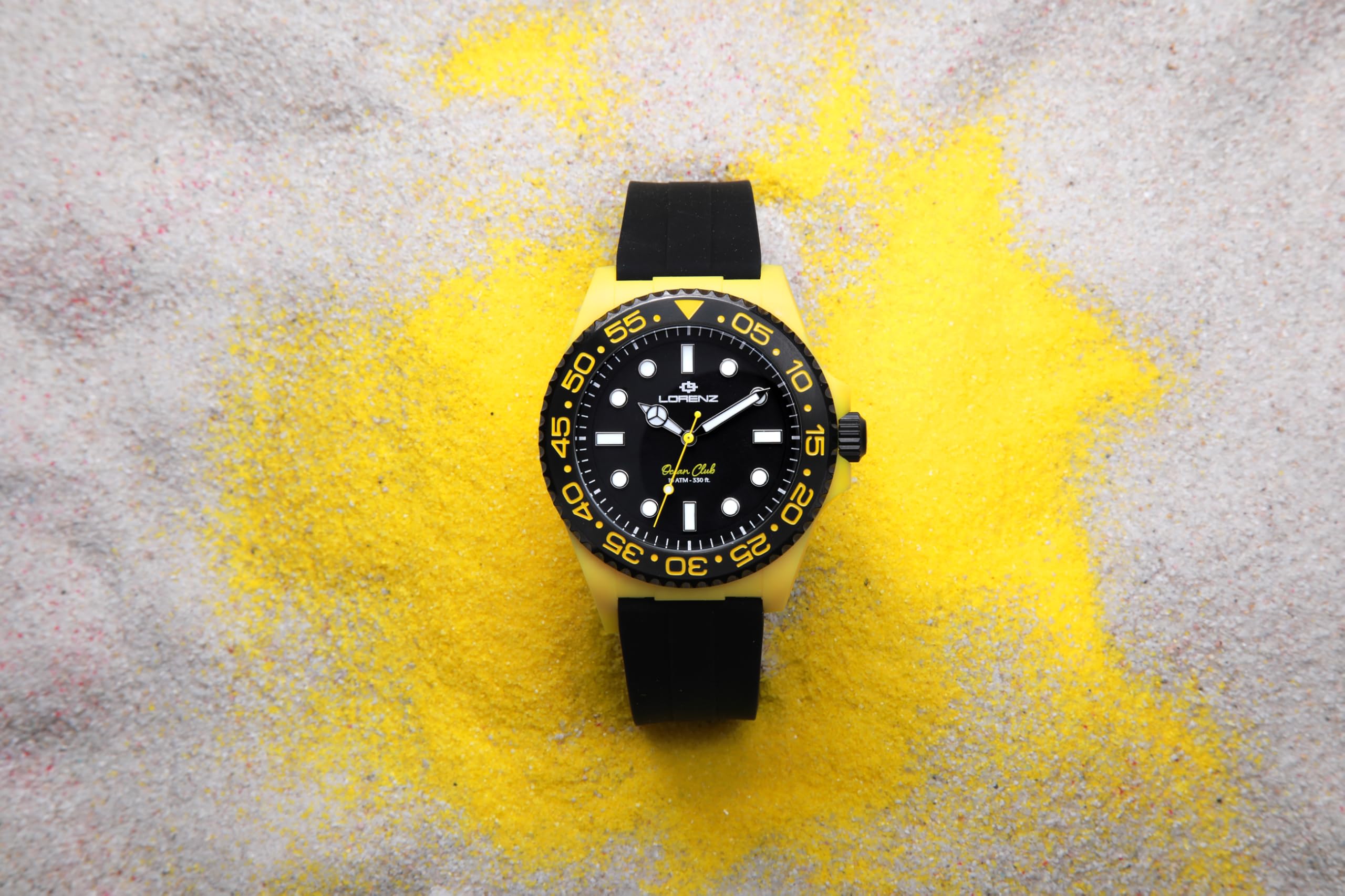 Lorenz Ocean Club 030268EE - Orologio Sportivo da Uomo al Quarzo - Orologio con cassa in superlega Soft Touch gialla - Cinturino in Gomma e chiusura deployante - Sub 100 metri - Cofanetto speciale sub