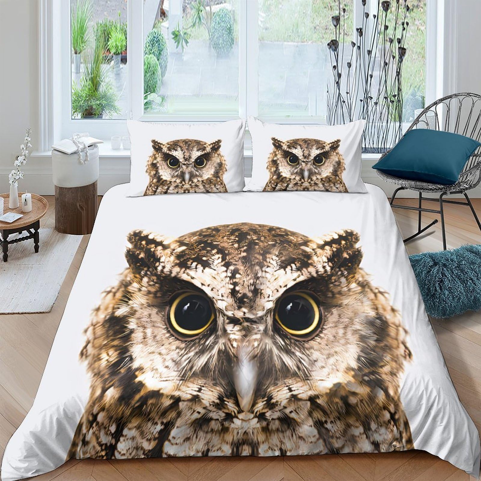 Ctjqhvkz Style-8 3D Printed Realistic Owl Fitted Sheet Microfiber Soft Breathable Brown Feather Bed Cover For Bedroom Dorm Mattress Protection Decor Single（135X200cm）