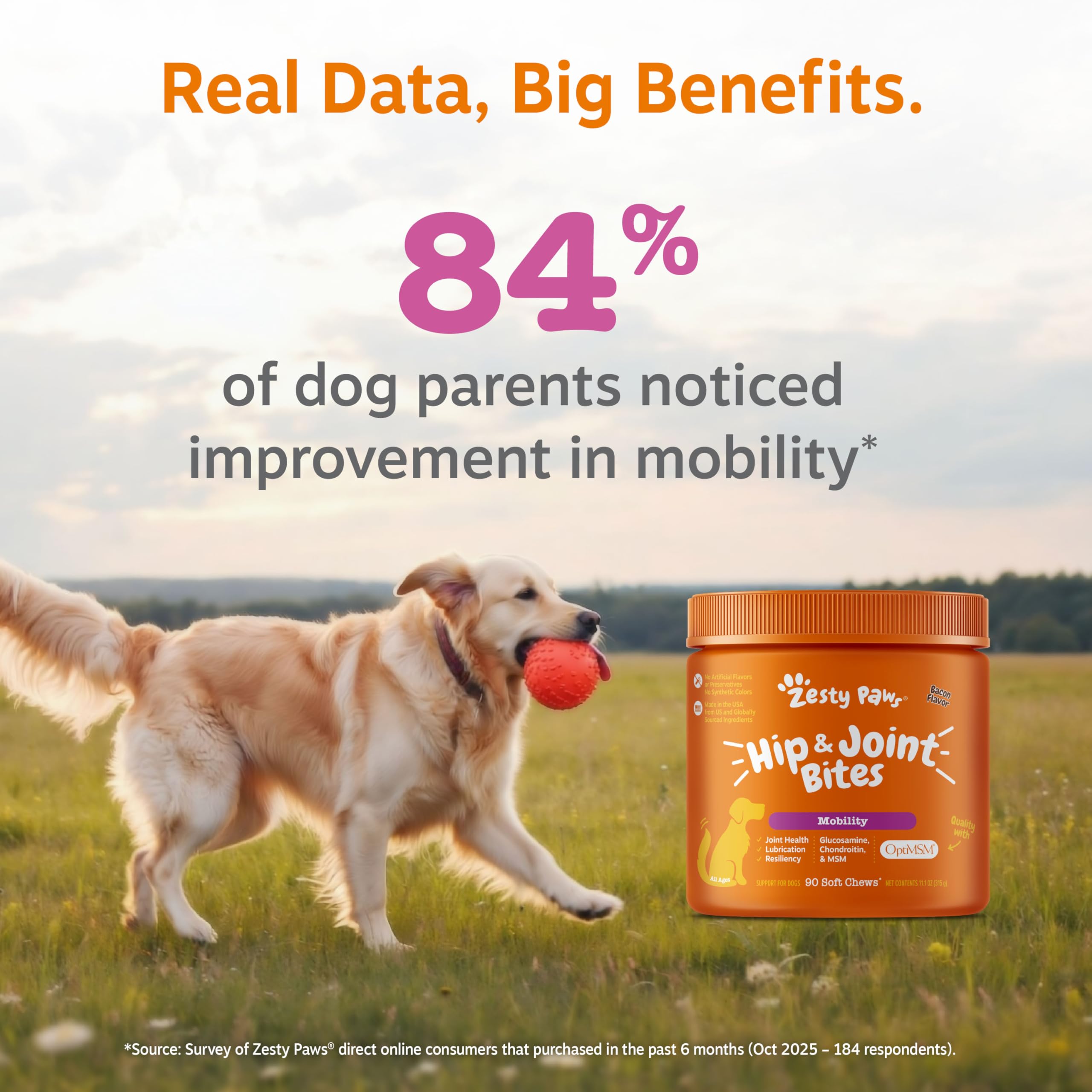Zesty Paws Hip and Joint Supplement for Dogs - Glucosamine with Chondroitin, MSM, Vitamins C and E Dog Joint Relief - Mobility Bites Duck – 90 Count - image 4