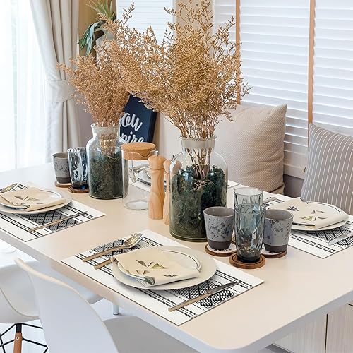 Miniatura 5 de ADRIMER Juego de 6 manteles individuales bohemios de mezcla de algodón, manteles individuales de tela duradera, lavables a máquina, manteles Blanco