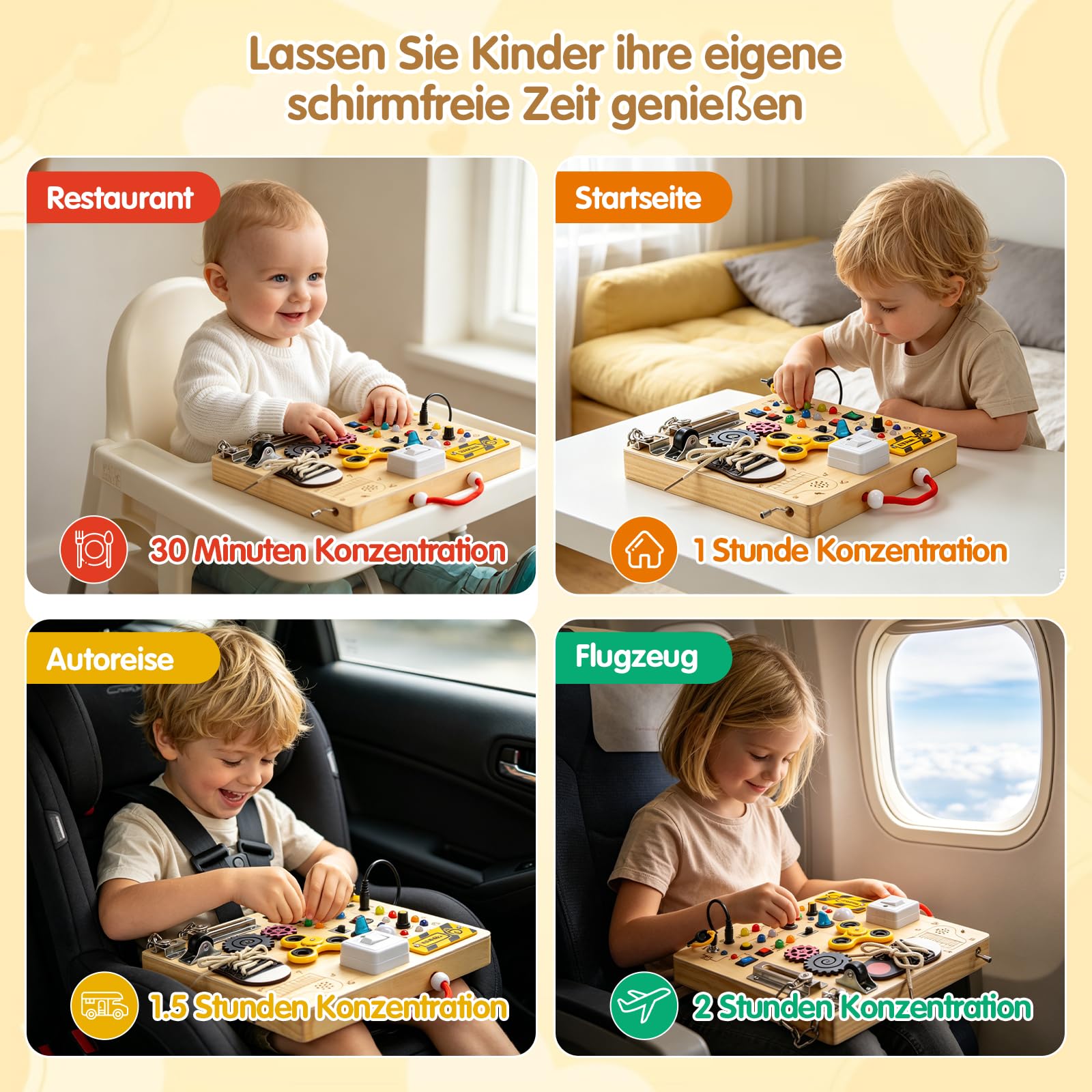 Montessori Busy Board Activity Board ab 1 Jahr,Lernspielzeug Motorikspielzeug Sensorik Spielzeug Holzspielzeug,Leuchten Sensory Learning Spielzeug mit Musikwerk & Farbmischfunktion