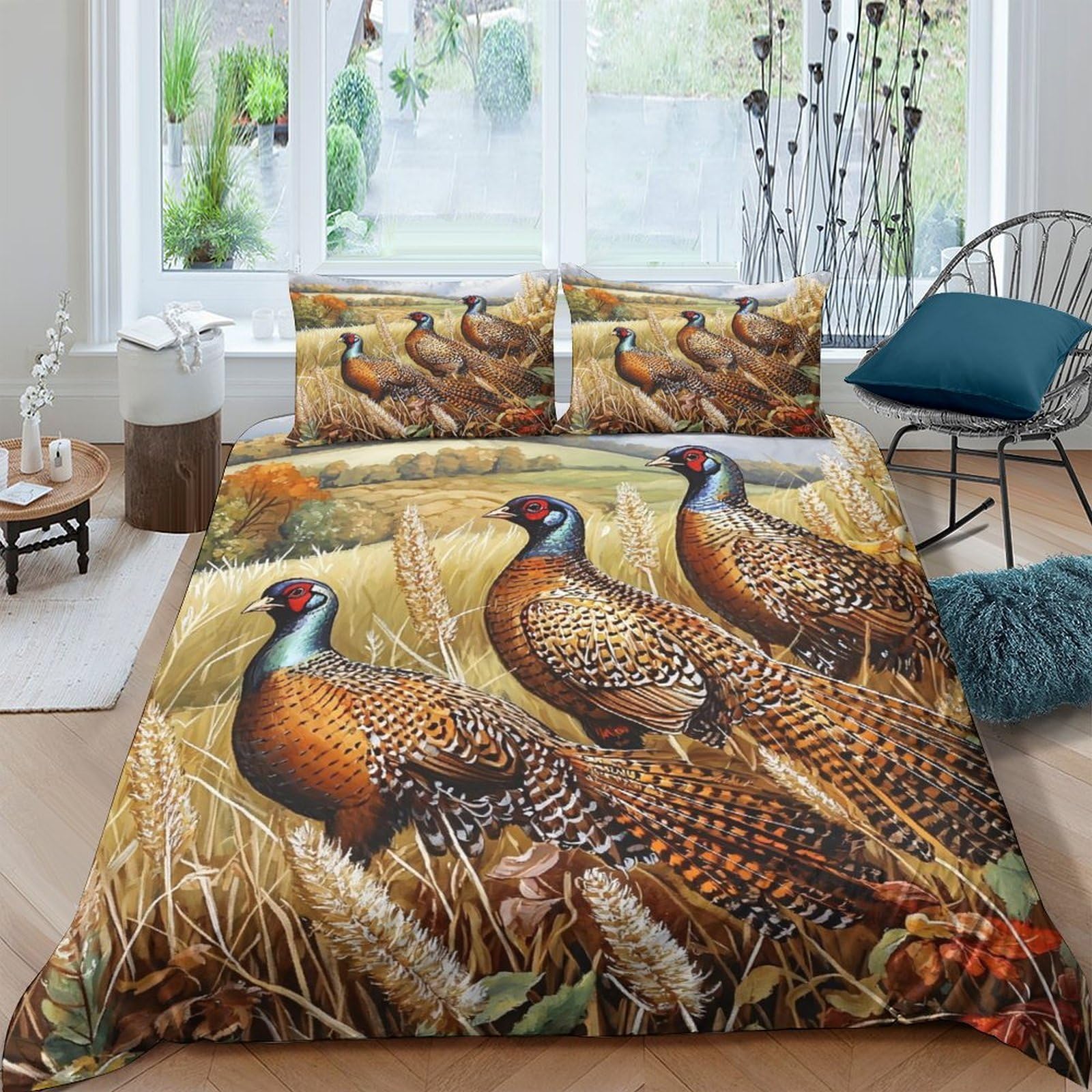 Ctjqhvkz Style-7 3D Printed Pheasant Meadow Fitted Sheet Microfiber Soft Breathable Autumn Field Bed Cover For Bedroom Decor Single（135X200cm）