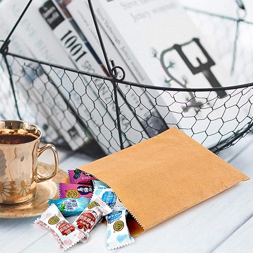 Miniatura 6 de Paquete de 100 bolsas de papel Kraft para bocadillos, galletas y palomitas de maíz, pequeña bolsa de regalo (café, 6.3 x 8.5 pulgadas)
