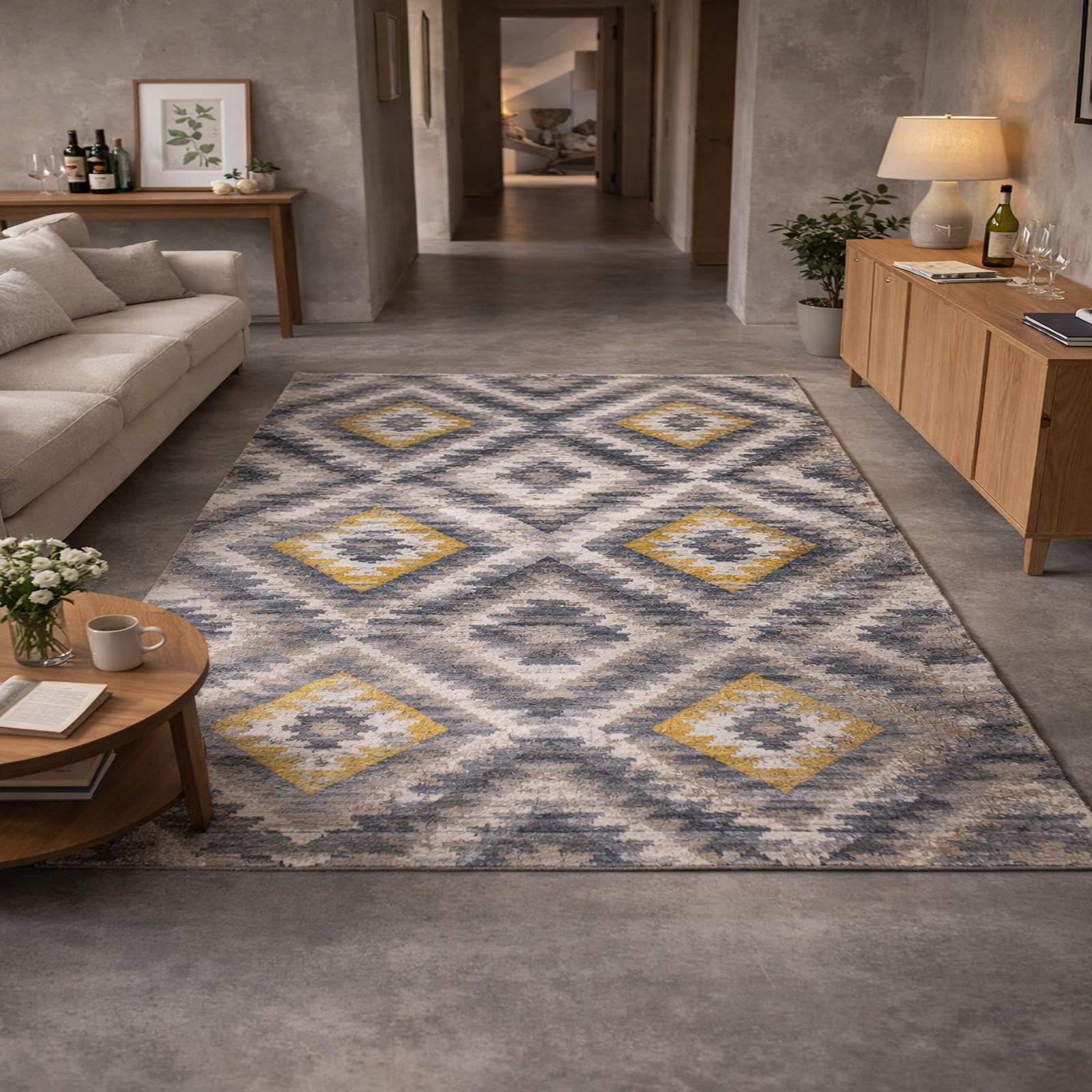 Alfombra de pelo corto geométrica para cambiar el estilo de tu dormitorio