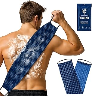 Yiclick Dual-Textured Exfoliating Washcloth Towel - Back Scrubber for Use in Shower Bath, Exfoliating Body Scrubber Exfoliator, Exfoliate Loofah Lufa Sponge Wash Cloth for Women Men (Blue)