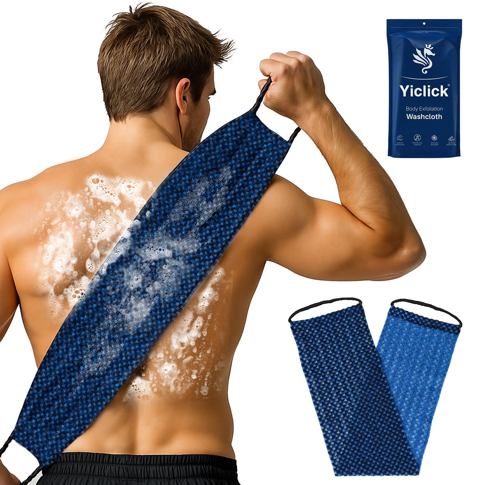 Yiclick Serviette Exfoliante à Double Texture - Éponge Loofah pour le Dos à Utiliser dans la Douche et le Bain, Éponge Exfoliante pour le Corps, Éponge Exfoliante Loofah pour Femmes et Hommes