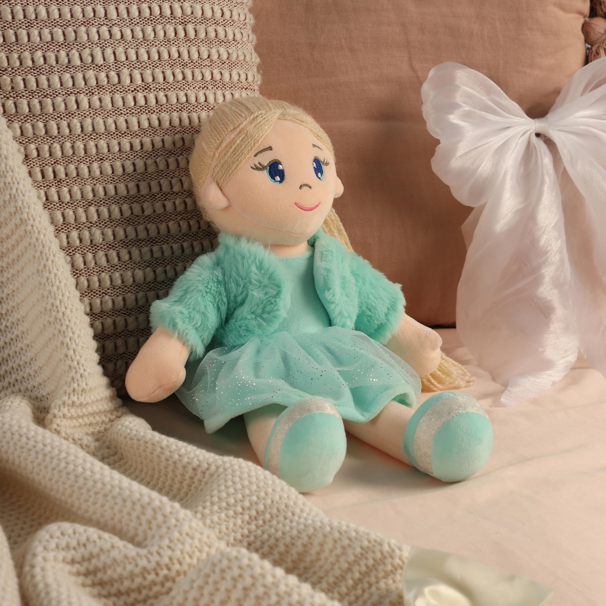 Mirada Cute Huggable Bella Gudiya/Doll Soft Toy for Girls/Kids | Cuddle Companion | Washable and Super Soft Fabric Body |Stuffed Plush | Ideal Gift for Rakhi/Raksha Bandhan- Green Jacket-42 cm