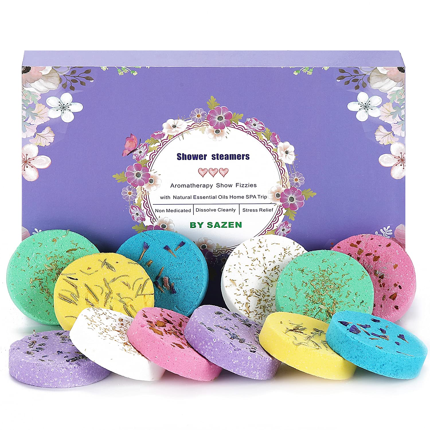 SAZEN Shower Steamers, Aromatherapy Shower Bombs Tablets with Nature Pure Essential Oil, 12 Pieces Shower Fizzers Melts Vapor for Stress Relief, Birthday Mother's Day Spa Gift Set for Women Men Mom