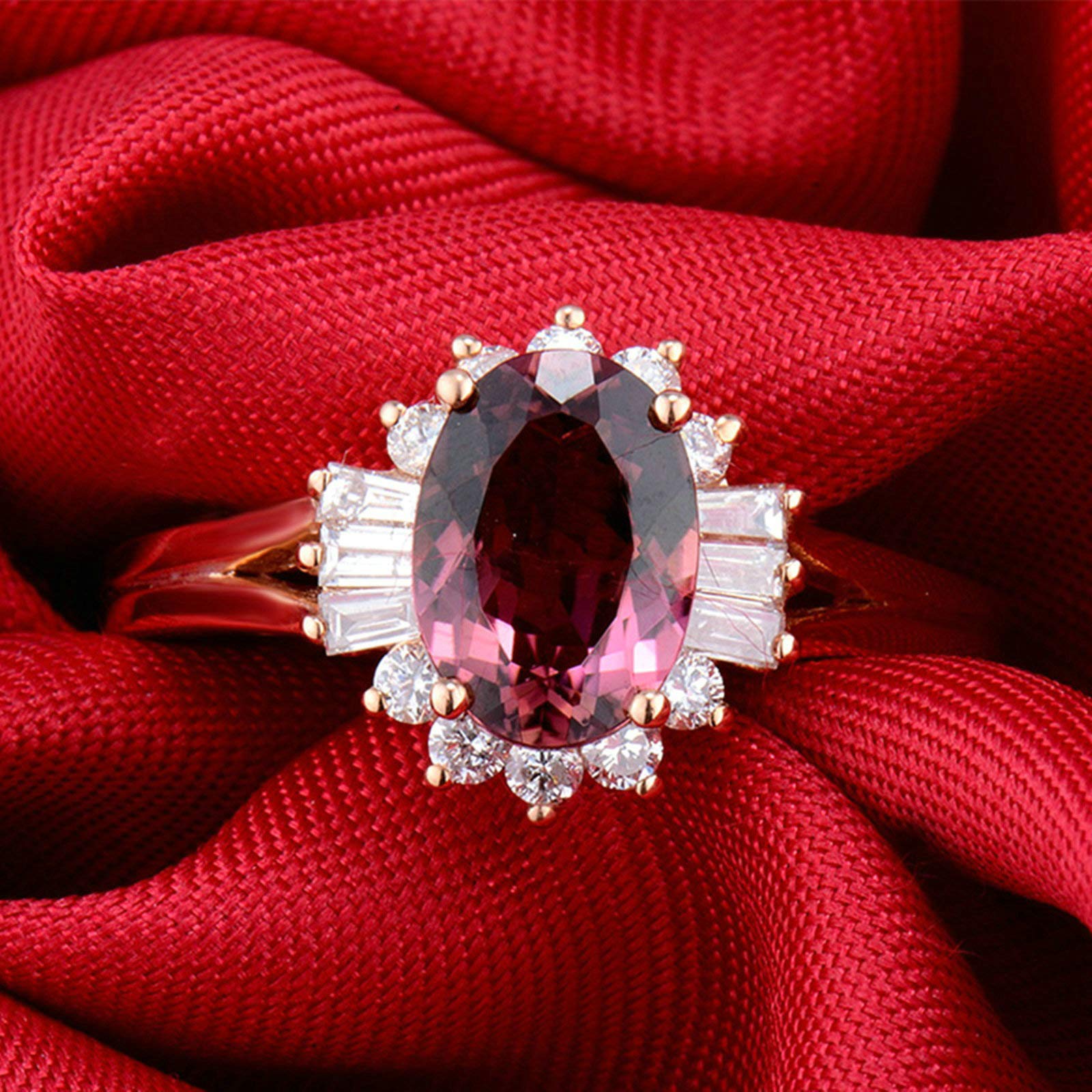 Pierścionek z różowego złota 750 prawdziwy, 1,2 kt owalny turmalin z diamentami 0,48 ct obrączki ślubne stylowa biżuteria pierścionek zaręczynowy prezent na urodziny Boże Narodzenie z pudełkiem na biżuterię, O 1/2, colore: Różowe złoto, cod. BSL19W9FNZB68