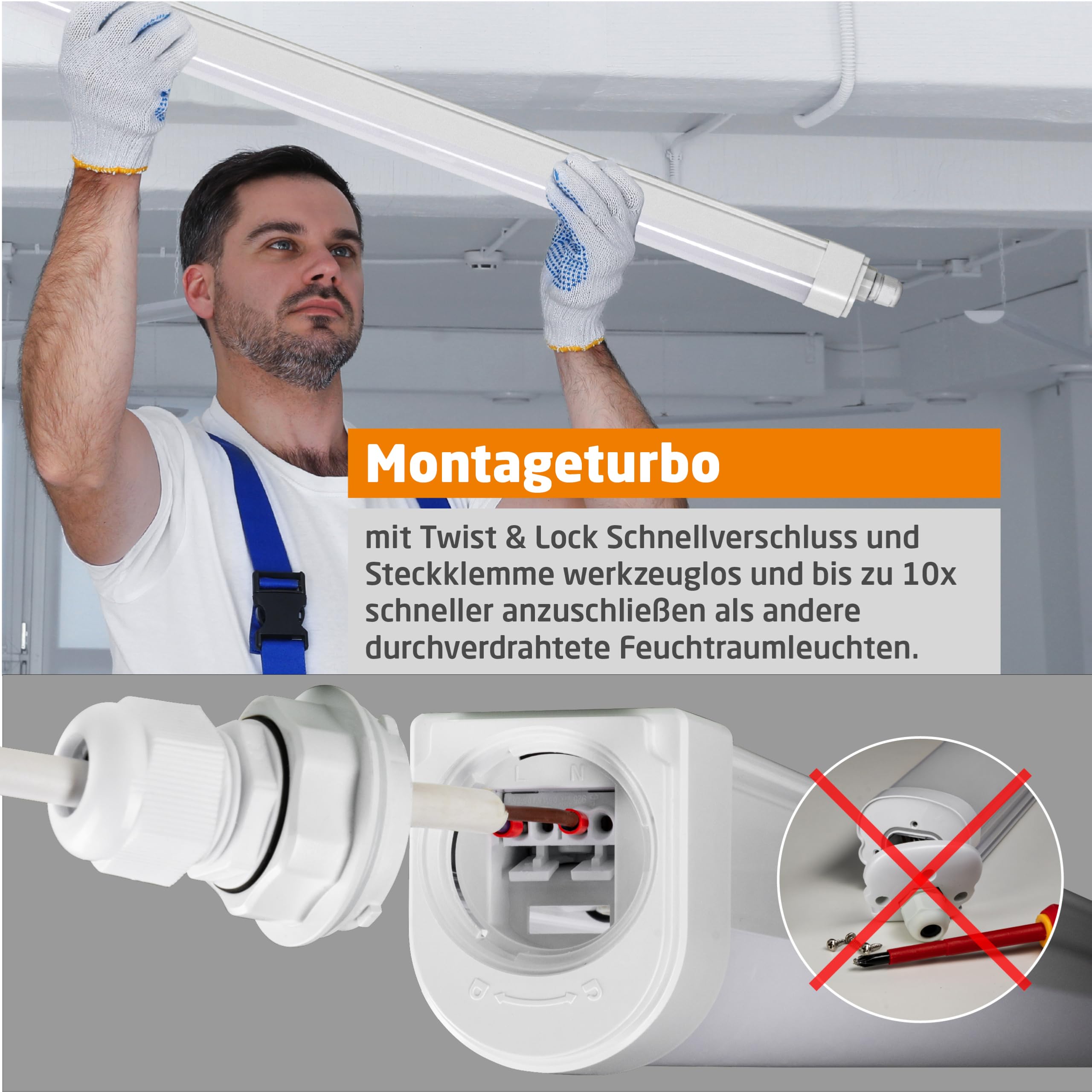 Proventa LED Feuchtraumleuchte 120cm 4er Pack IP65 36W 4320lm 4000K neutralweiß – durchverdrahtet, verknüpfbar, Wannenleuchte, Werkstattlampe, Garagenbeleuchtung, Kellerleuchte, Deckenleuchte