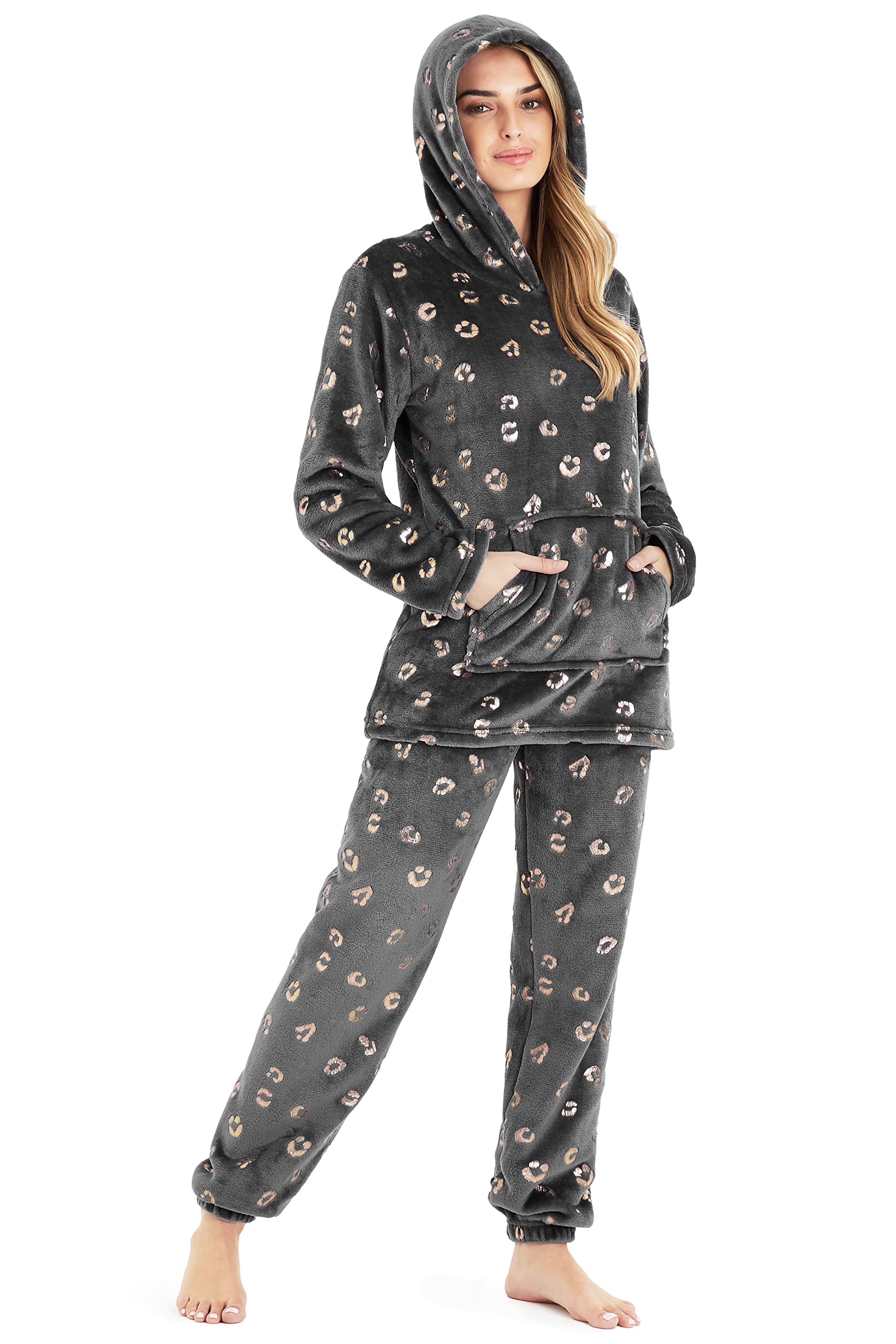 CityComfort Set Pigiama Donna Invernale in Pile, Pigiami con Cappuccio, 2 Pz Abbigliamento da Casa, Regalo Donna Adolescenti