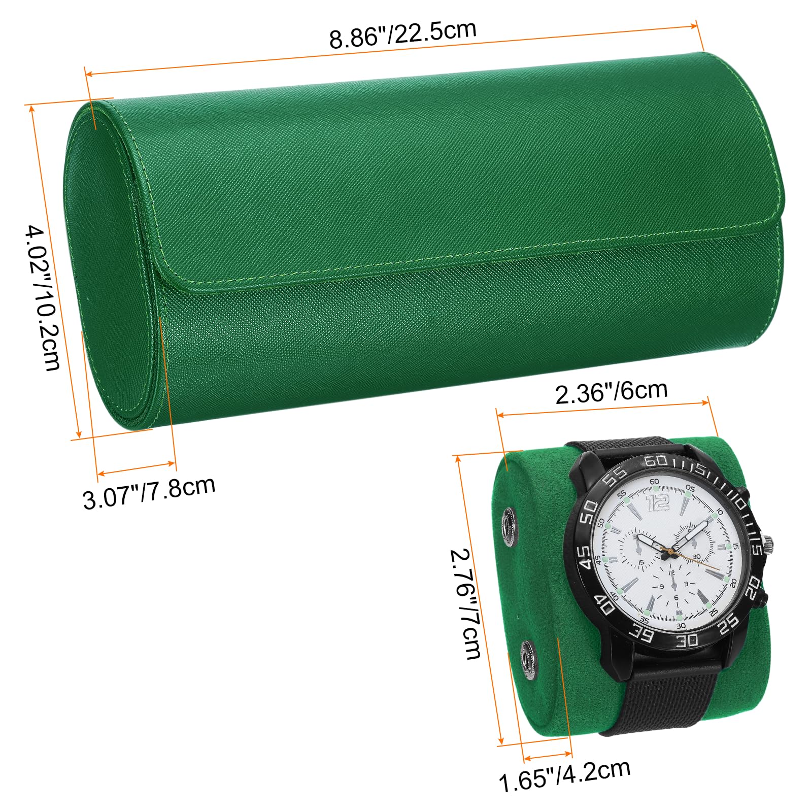 Custodia da viaggio arrotolabile per orologi con 3 scomparti, custodia portatile in pelle per orologi da uomo e da donna, organizer per orologi con cuscino rimovibile per viaggi, esposizione, verde