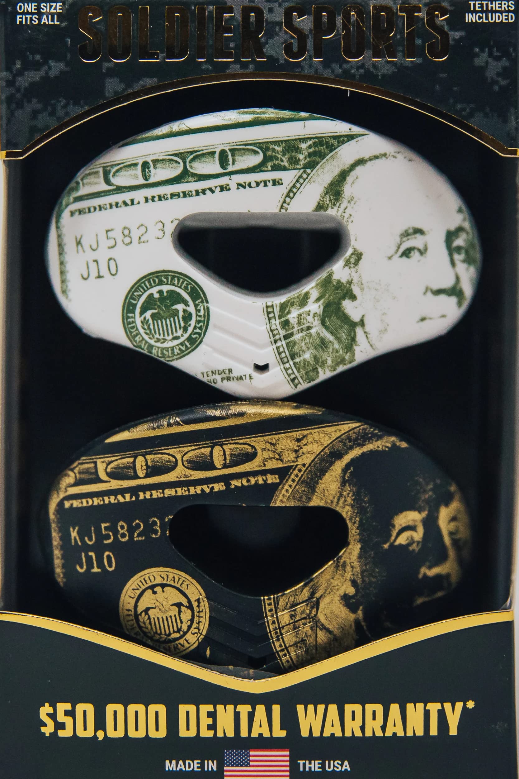 Fort Knox Lip Protector MOUTHGUARD 2-Pack, One Size Fits All, Works with or Without Braces, Includes Tethers, Football, All Sports