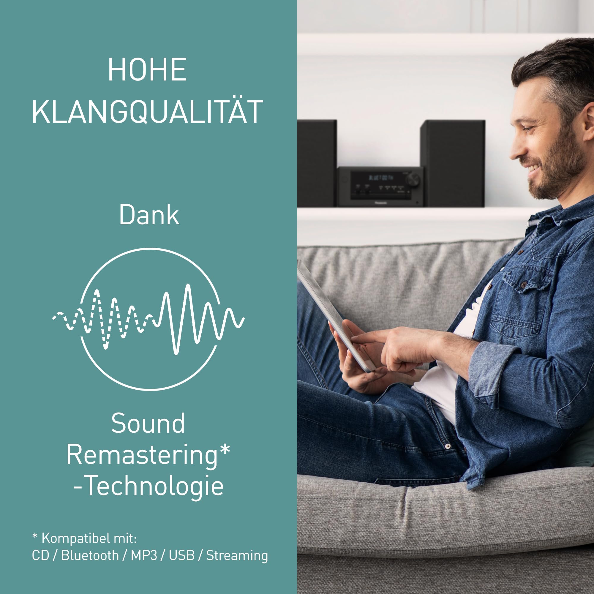 Panasonic SC-PM704EG-K Kompaktes Micro HiFi Stereosystem mit CD, DAB+/FM Radio, USB und Bluetooth, 80W Lautsprechern, Bassregelung, Schwarz