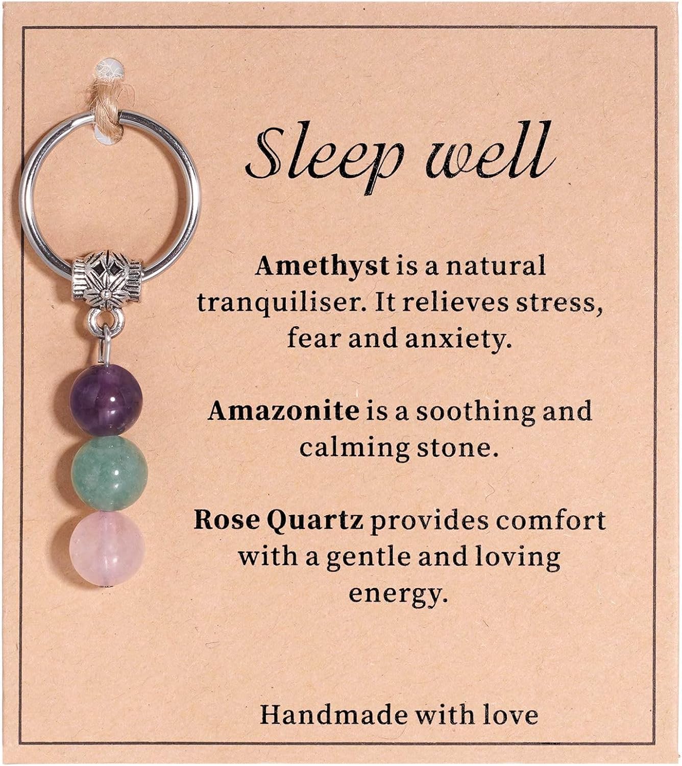 Kvekstio Crystal Keyring for Women, Good Luck Gift, Self Love, Uplifting Daily Remind, Relief Stress Anxiety Recovery Gift