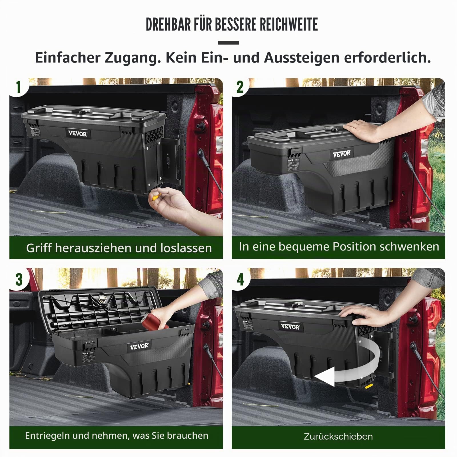 VEVOR Truck Bed Storage Box, abschließbarer Deckel, Wasserdicht ABS Radkasten Werkzeugkasten 25 L, Kompatibel mit Chevrolet Silverado 1500 GMC Sierra 1500 2019-2020, Beifahrerseite, Schwarz