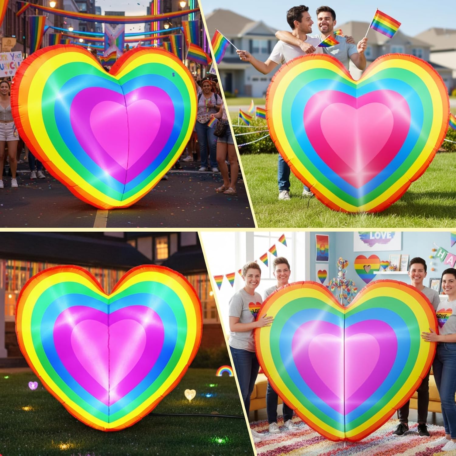 Rainbow Heart Inflatables Outdoor Decorations 5FT Pride Blow Up Yard Decoration LED Lights Pride Month LGBTQ Gay Blowups Decor for Lesbian Gay Transgender Community Party Garden Lawn