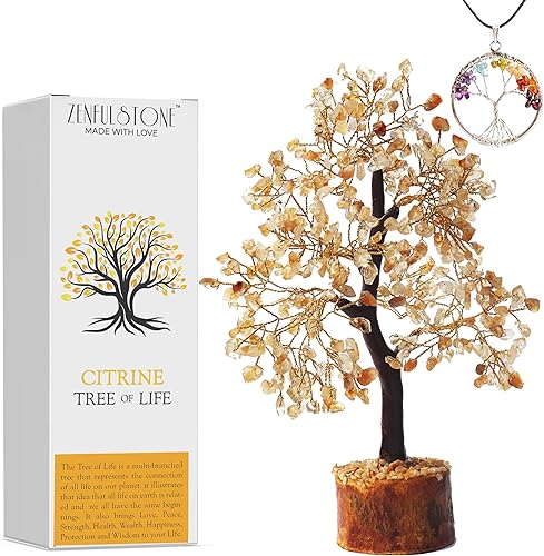 Zenfulstone Árbol de la vida de citrino Árbol de cristal para energía positiva Buena suerte Árbol bonsái de dinero Feng Shui Hogar Oficina