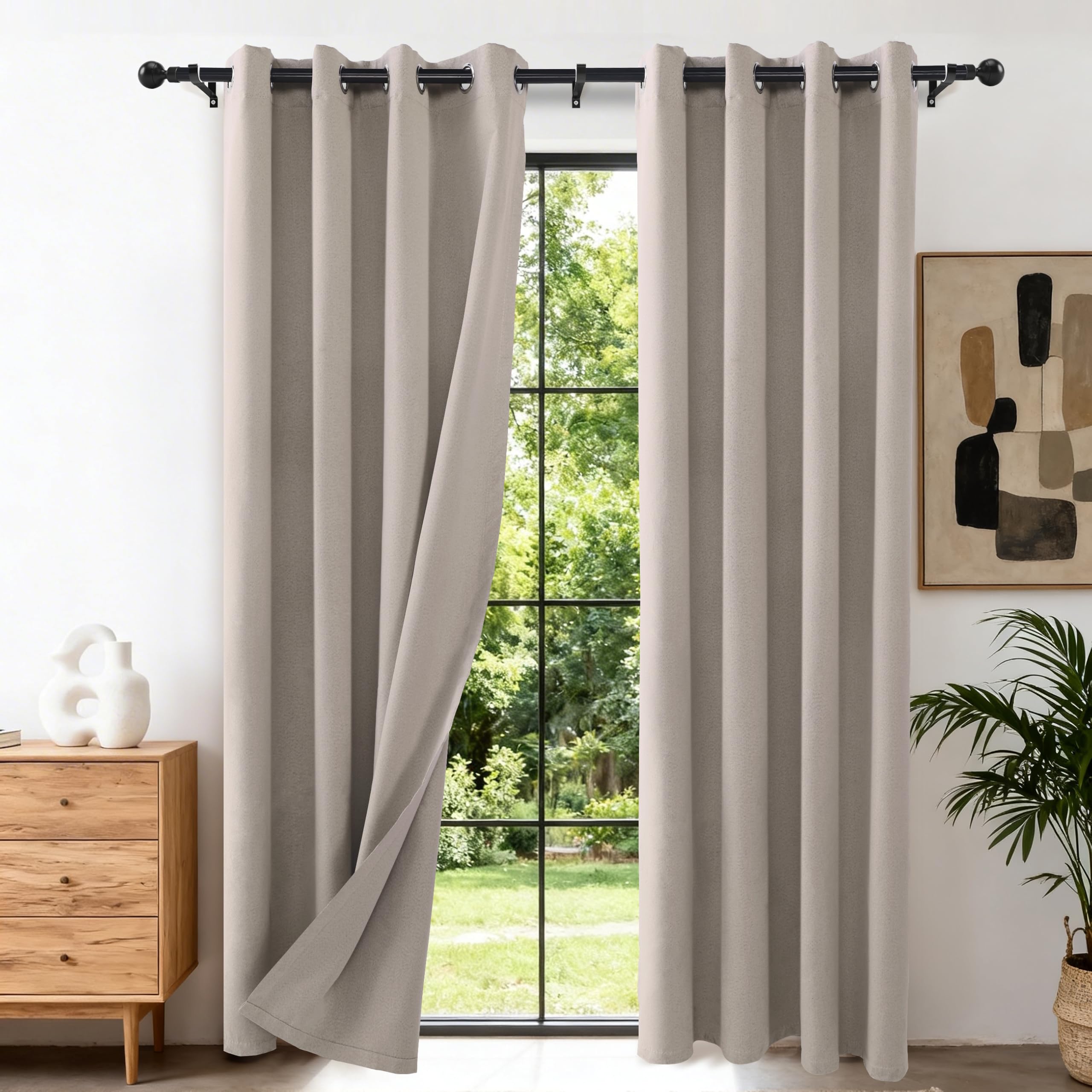 Etherealveil 100% Blackout Lightweight Linen Grommet Curtains 2P 52"x84"