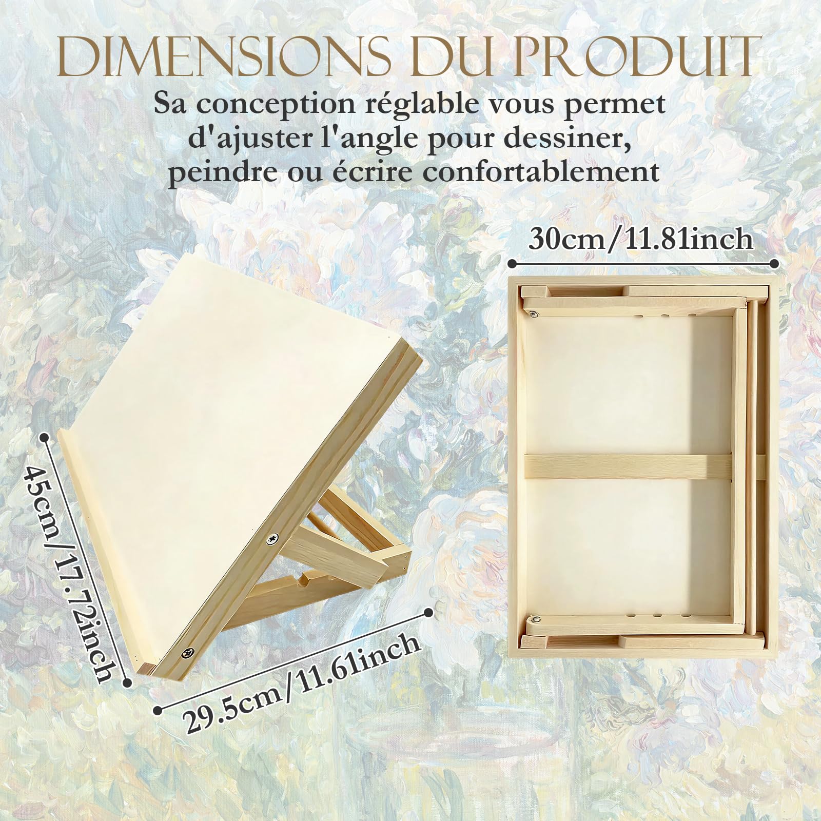 predolo Chevalet de table pour peinture, présentoir en bois, décoratif, élégant, planche à dessin, chevalet de bureau pour artiste, 45cmx30cm