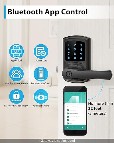 Miniatura 5 de Hidalife Cerradura de puerta inteligente con asa, cerradura digital de entrada sin llave con teclado para puertas delanteras, pantalla táctil,