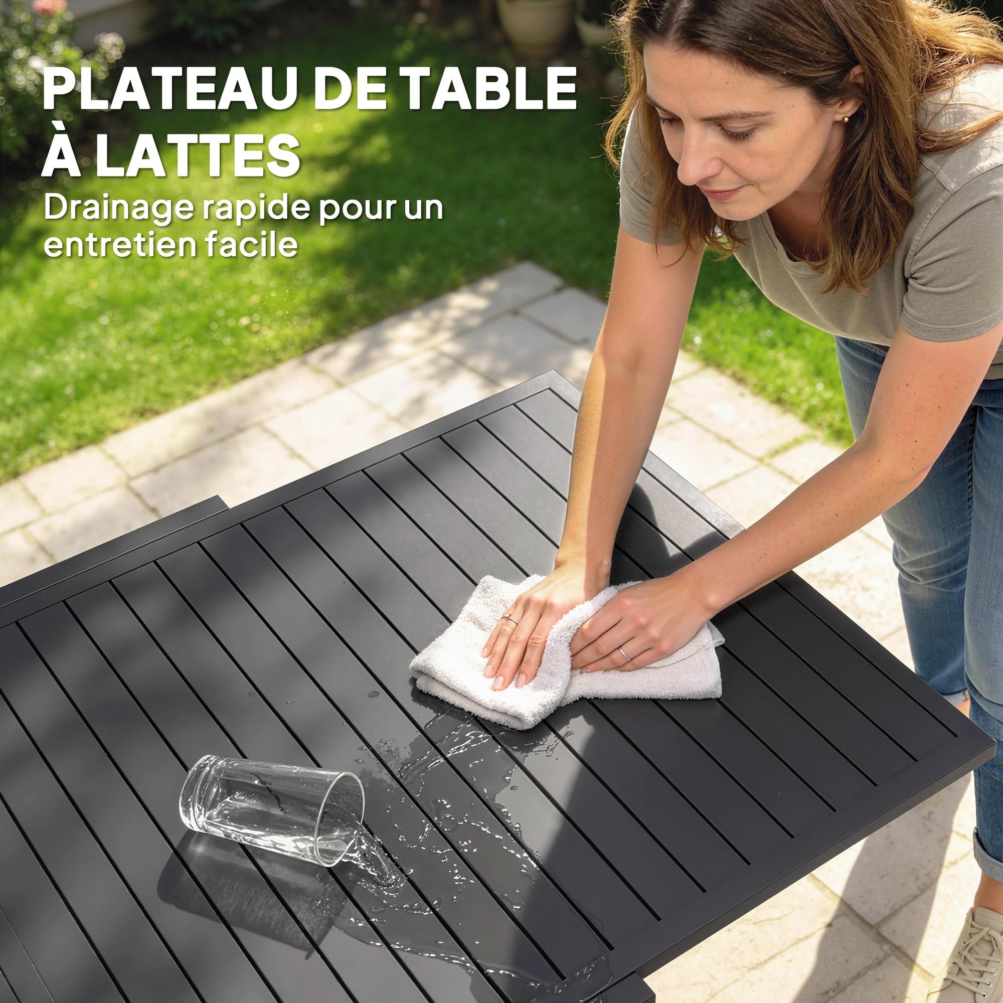 Outsunny Salon de Jardin 7 Pièces Table Extensible Aluminium - Ensemble Mobilier de Jardin avec 6 Chaises Empilables Textilène Rembourré - Meuble pour Terrasse Extérieur et Repas de Famille, Gris