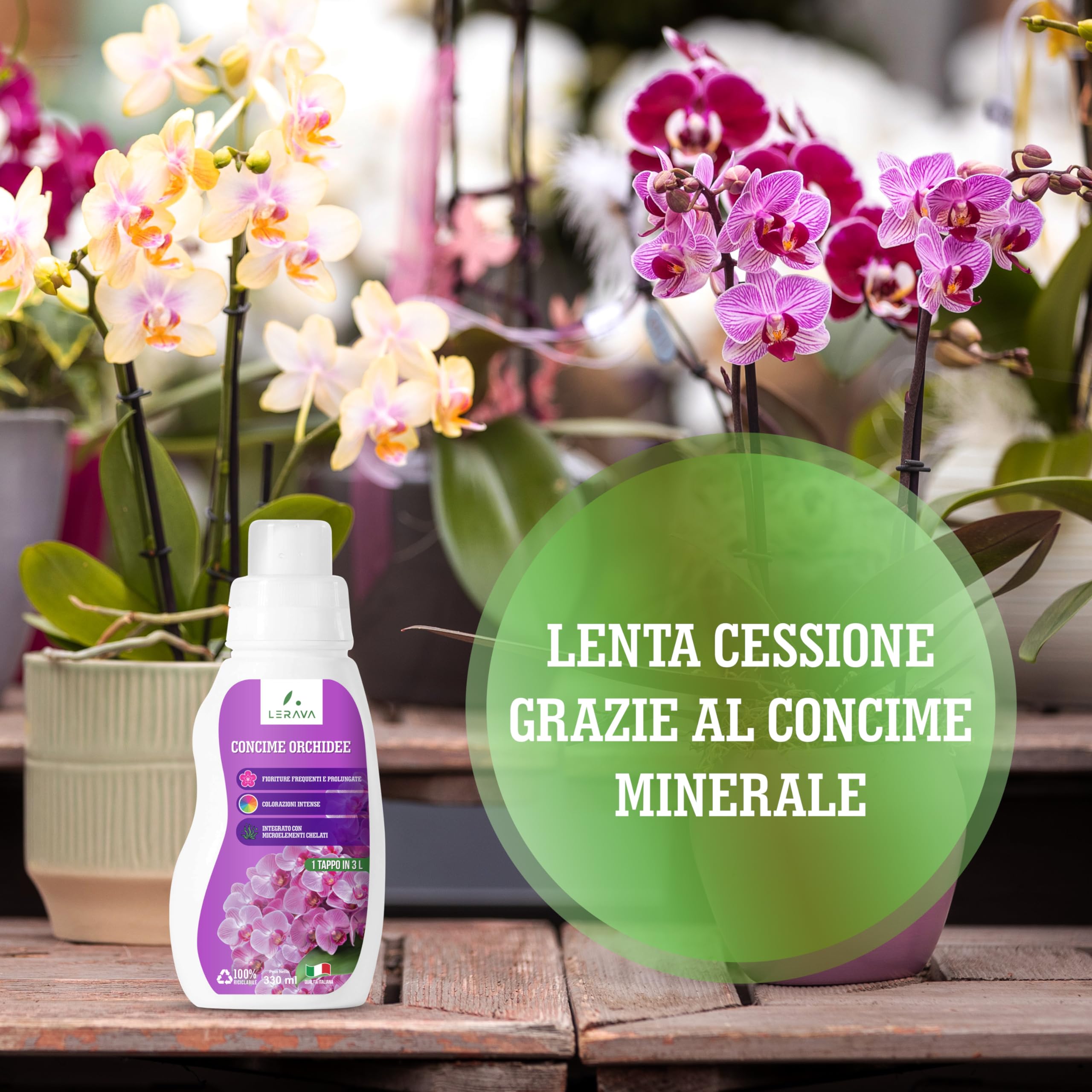 LERAVA concime orchidee liquido – 330ml con tapo dosatore - concime per orchidee per una fioritura ricca - nutrimento bilanciata con microelementi chelati – fertillizzante orchidee “Made in Italy”