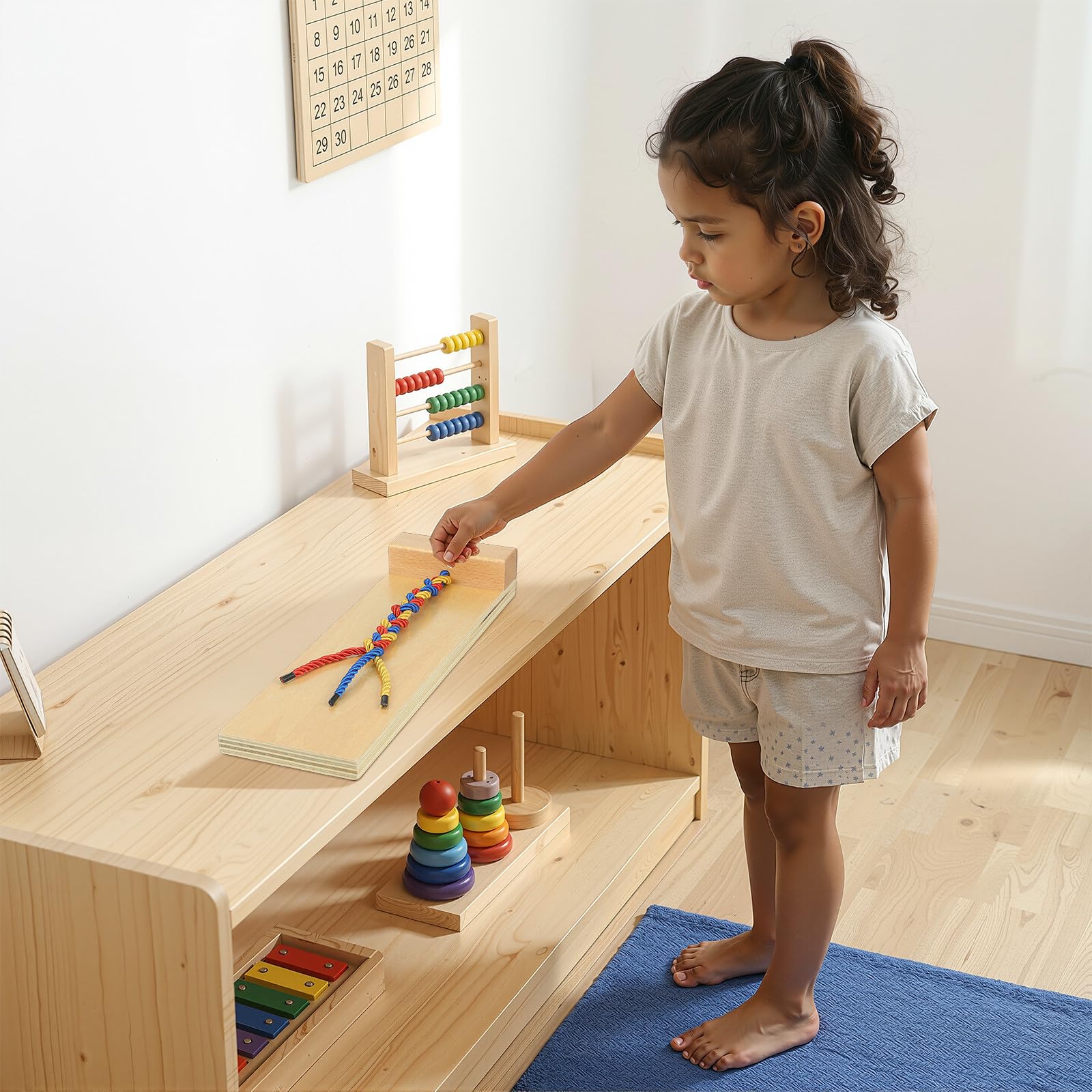Kit per Intrecciare I Capelli in Legno per Bambini, con Tavoletta per Esercitarsi.