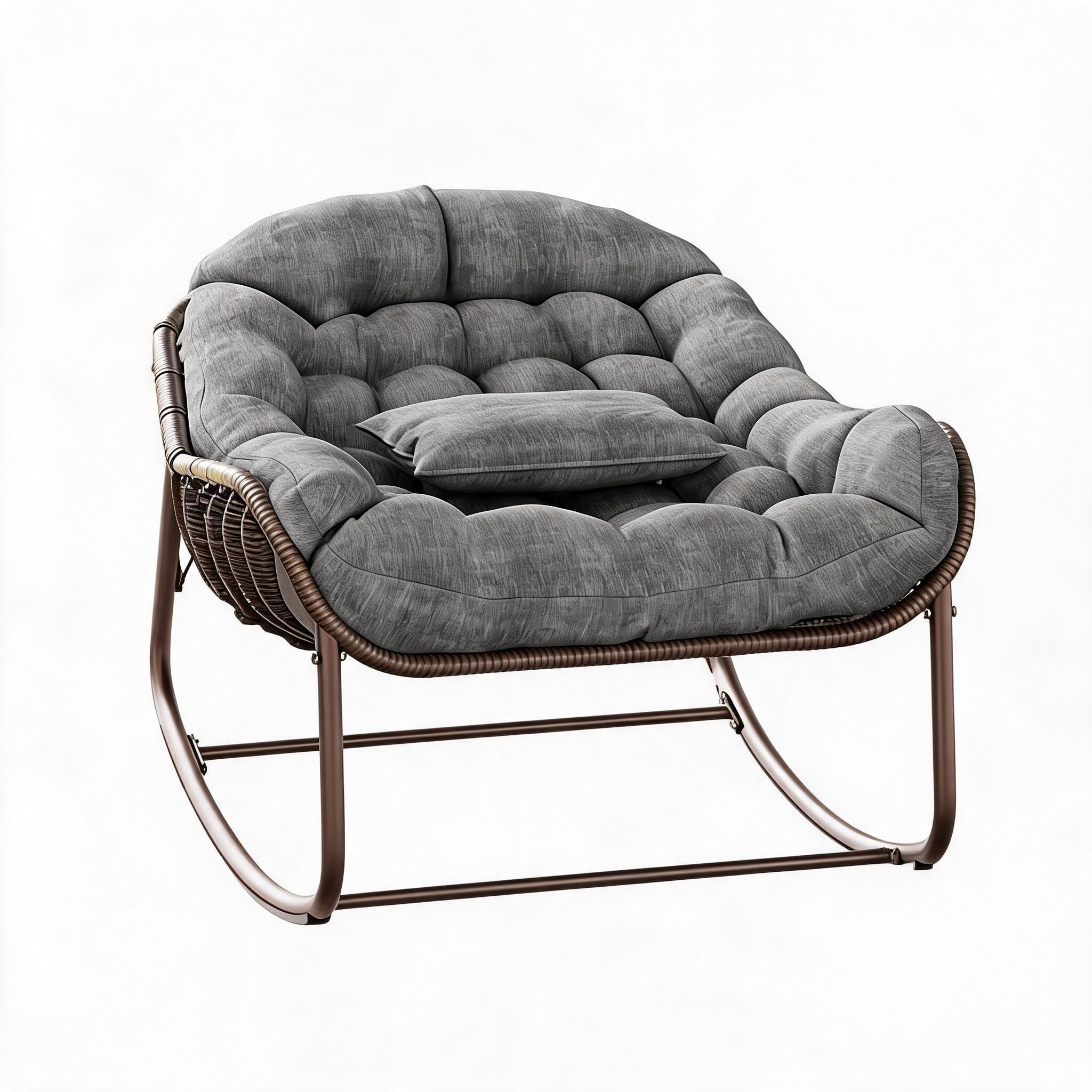 Garvee Bequemer Papasan Schaukelstuhl für Garten & Terrasse – Outdoor Rattan Ei-Stuhl mit komfortablem Kissen und stabilem Metallrahmen – Ideal als Relax Lesesessel auf Balkon, Veranda oder im Outdoor