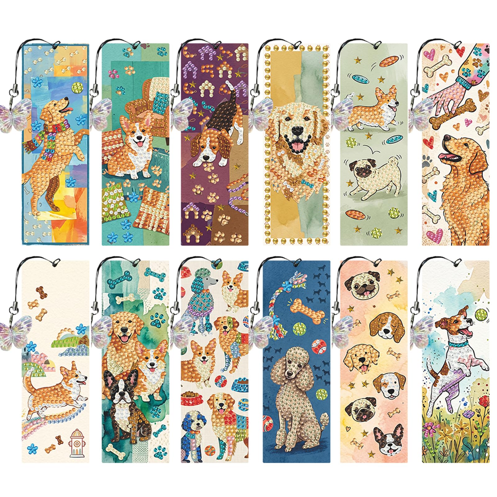 12 PCS DIY Special Shaped Diamond Painting Bookmarks Kits with Tassels Rhinestone Art Bookmark Kits for Adults Reading Gifts Book Lovers